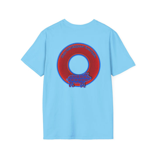 Classic Donut Tee - Unisex Soft-Style - "Guyute's Ugly Donut" - vivid red/blue donut - variant 2