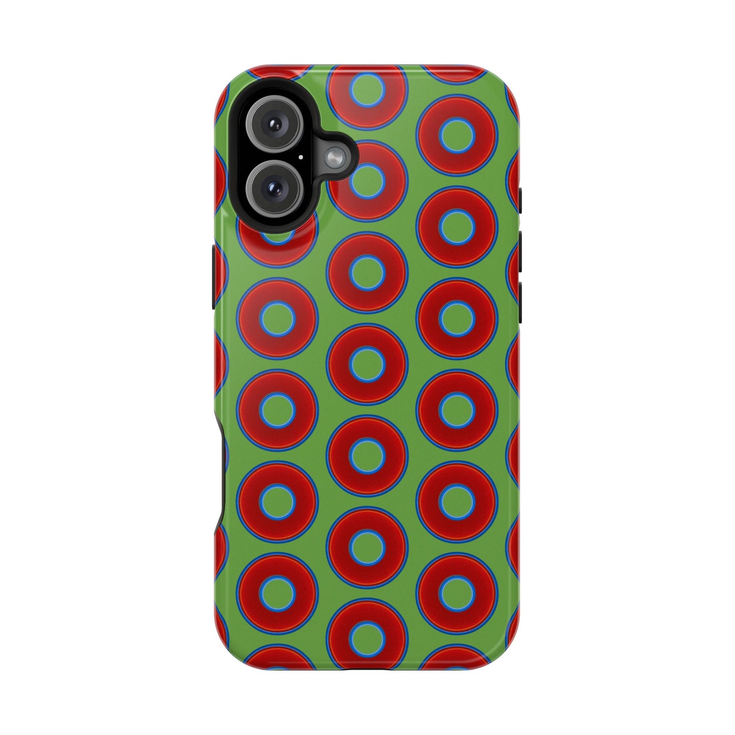 Impact-Resistant Lumpy Donut Case - red vivid donut print w/light green background