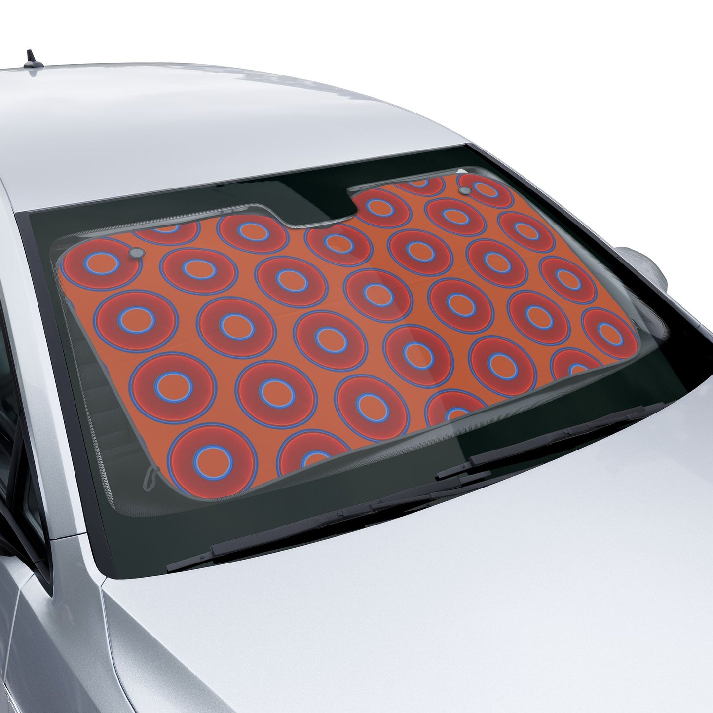 Automotive Donut Sun Shade - red vivid donuts w/dark orange background