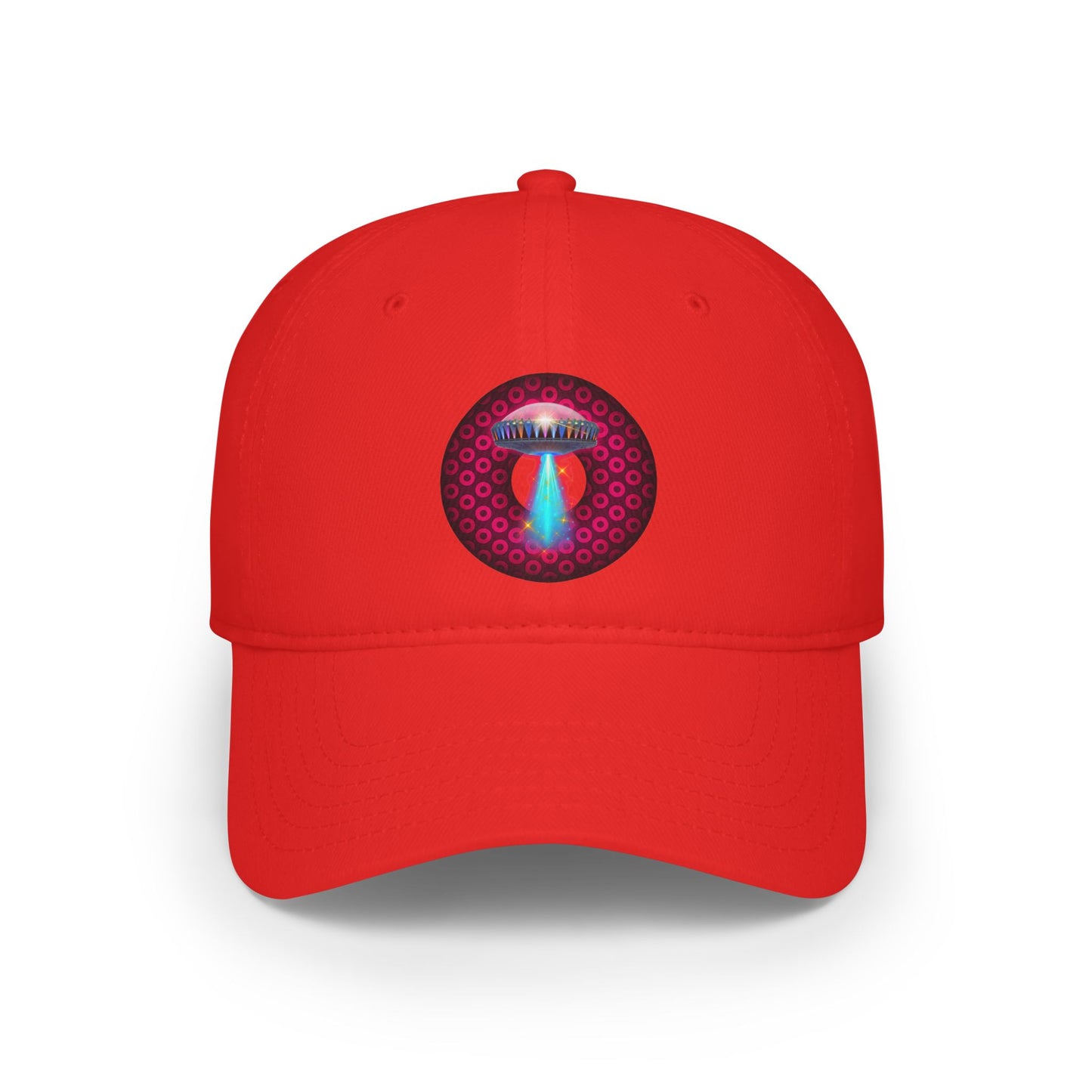Lumpy Donut Baseball Cap - "They Serve Donuts on the Mothership Now" - variant 2 - red/burgundy paradoxical donut w/