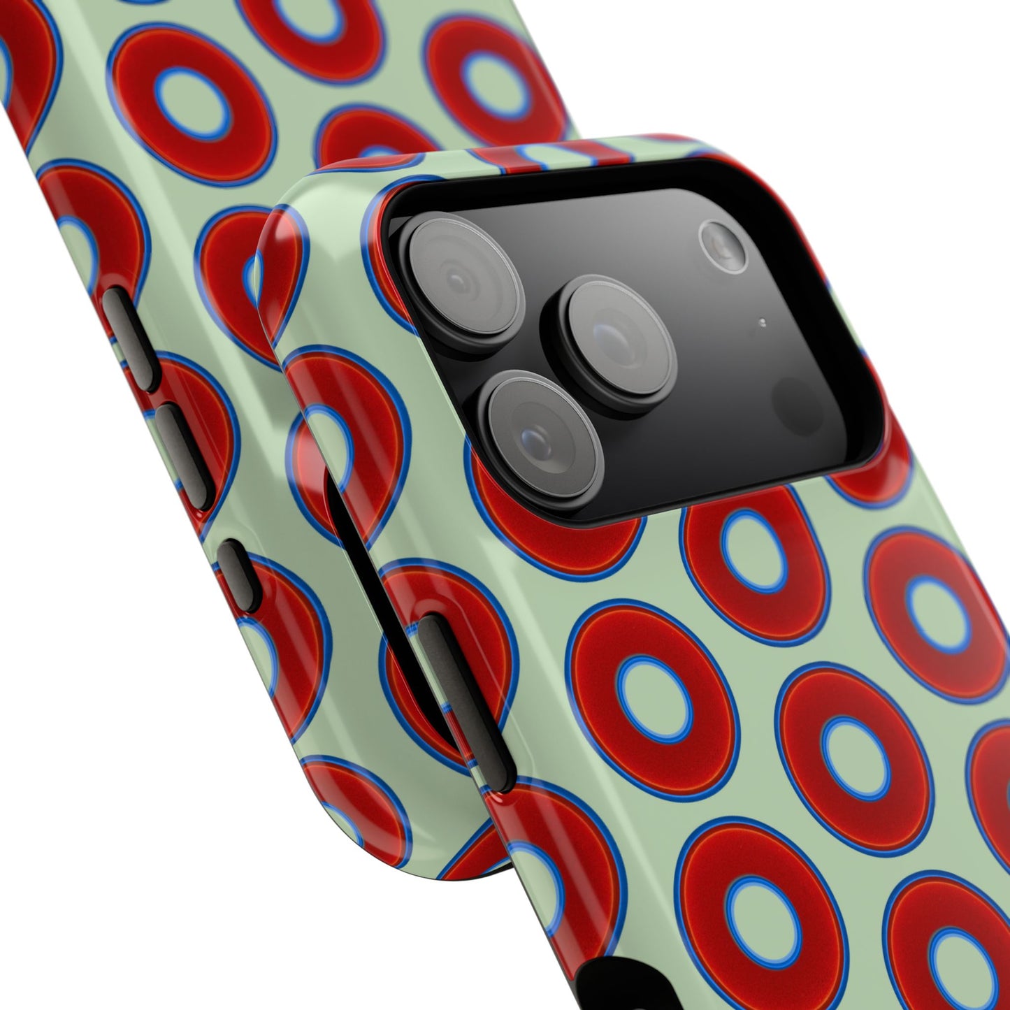 Impact-Resistant Lumpy Donut Case - red vivid donut print w/seafoam green background