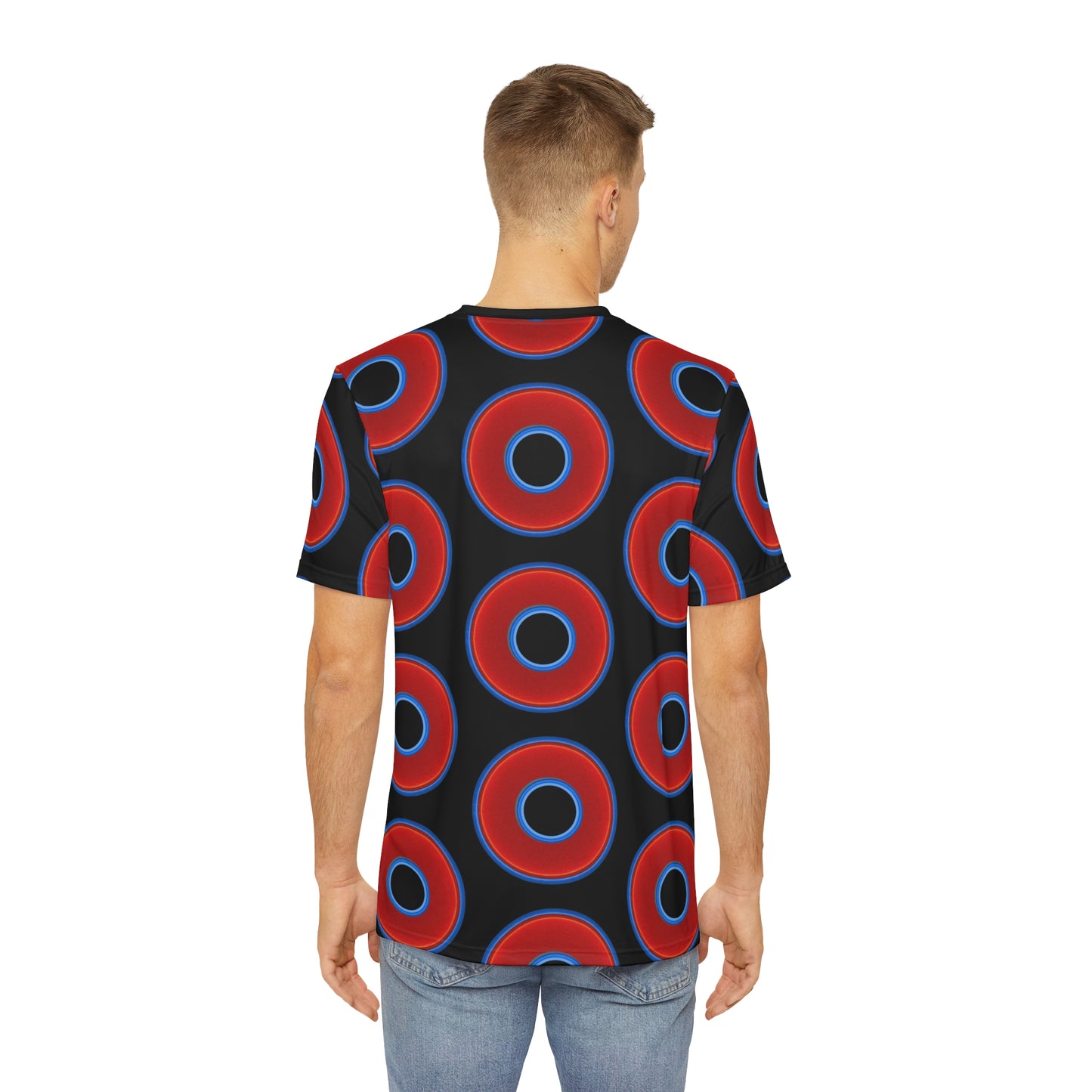 Multi-Beastie Giant Donut AOP Polyester Tee - red vivid donut print w/black background