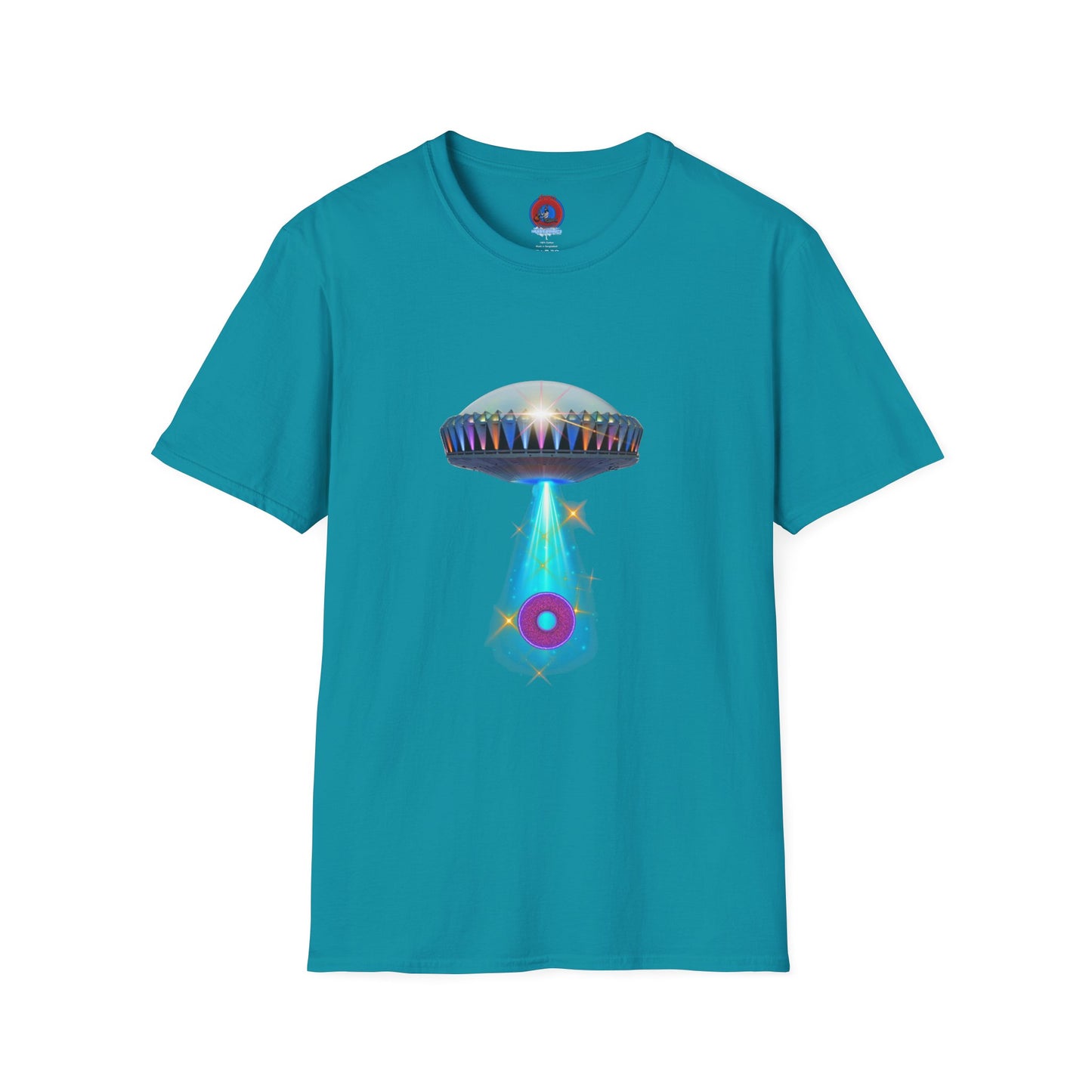 Classic Donut Tee - Unisex Soft-Style - "Donuts now Served on the Mothership" - series 1.0  - variant 6  - tractor-beamed donut