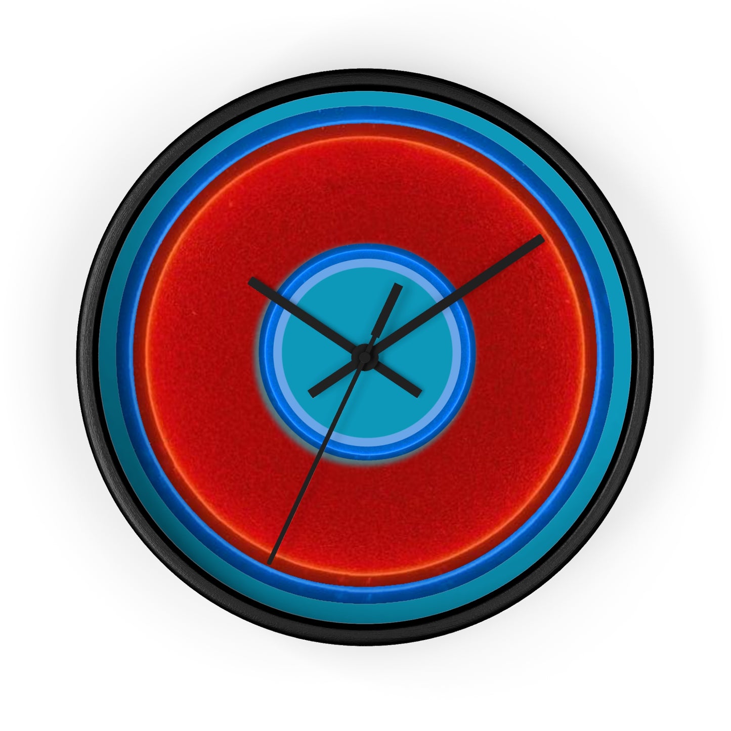 Lumpy Wall Clock - red vivid donut - variant 7 w/aquamarine blue background