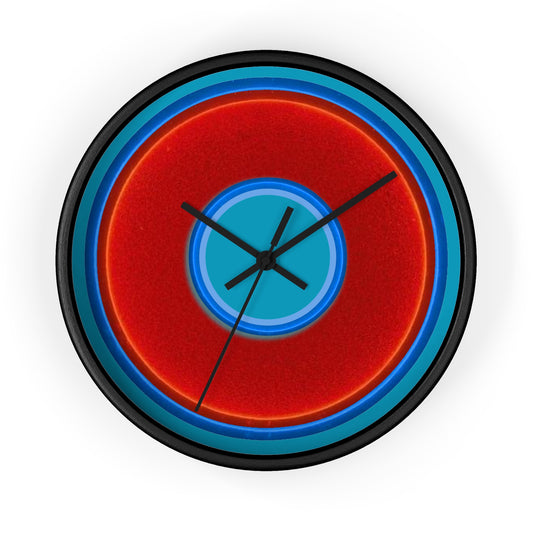 Lumpy Wall Clock - red vivid donut - variant 7 w/aquamarine blue background