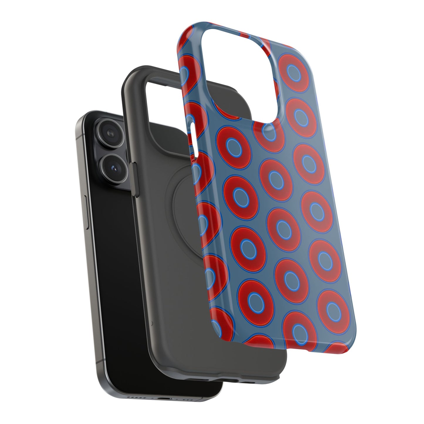 Impact-Resistant Lumpy Donut Case - red vivid donut print w/steel blue background