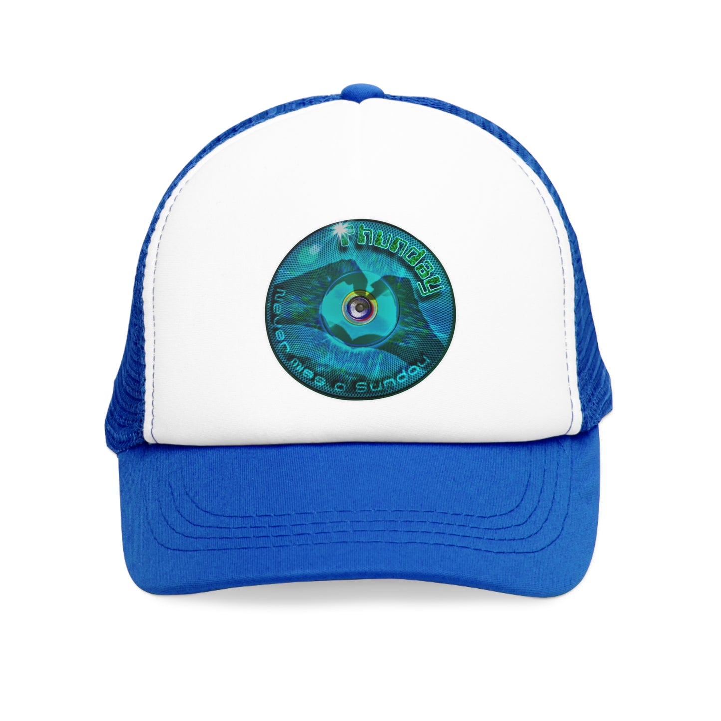 Lumpy Trucker Hat - "Never Miss a Sunday " - variant 1 - turquoise donut