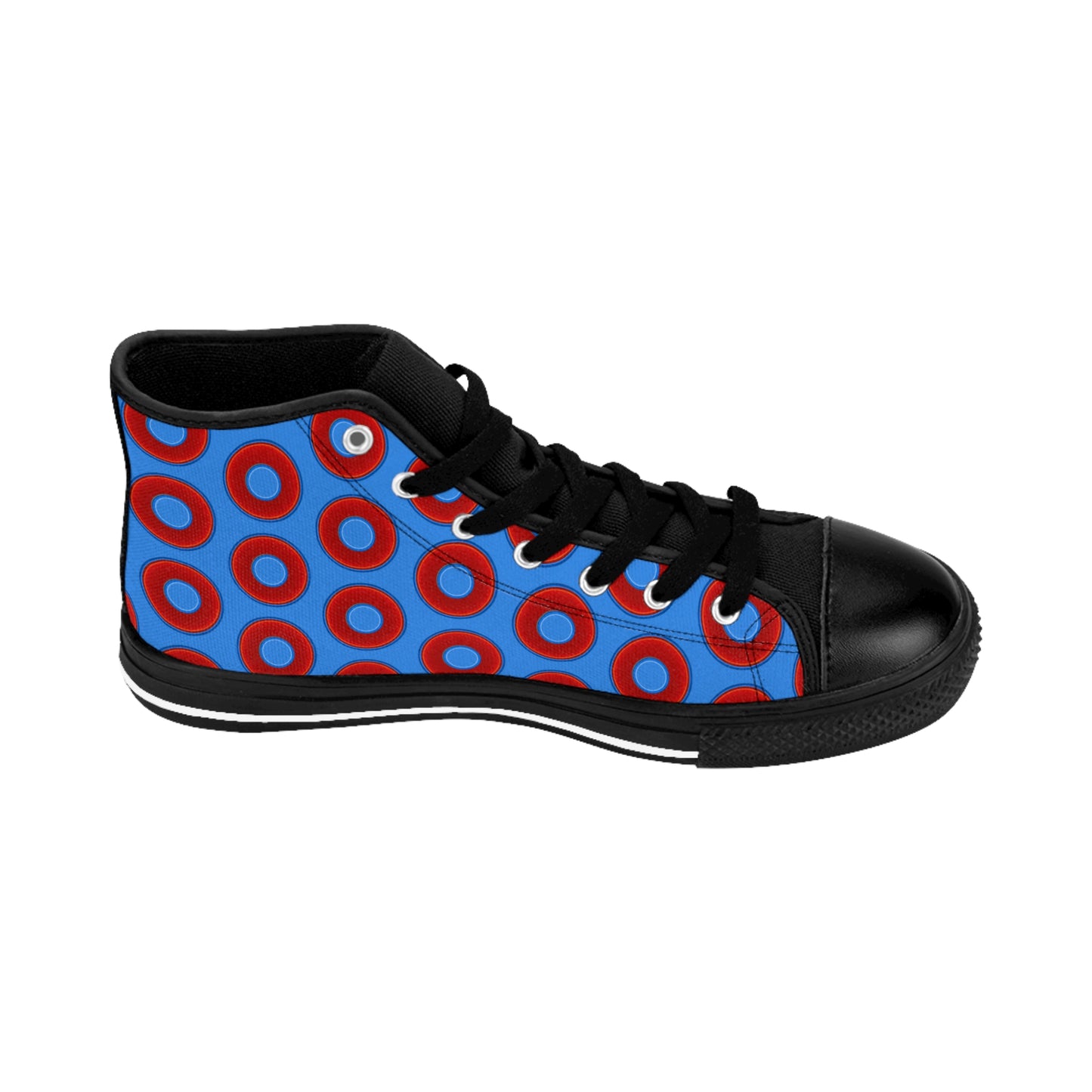 Men's Cushiony Convectors - High Tops - red vivid donuts w/light royal background