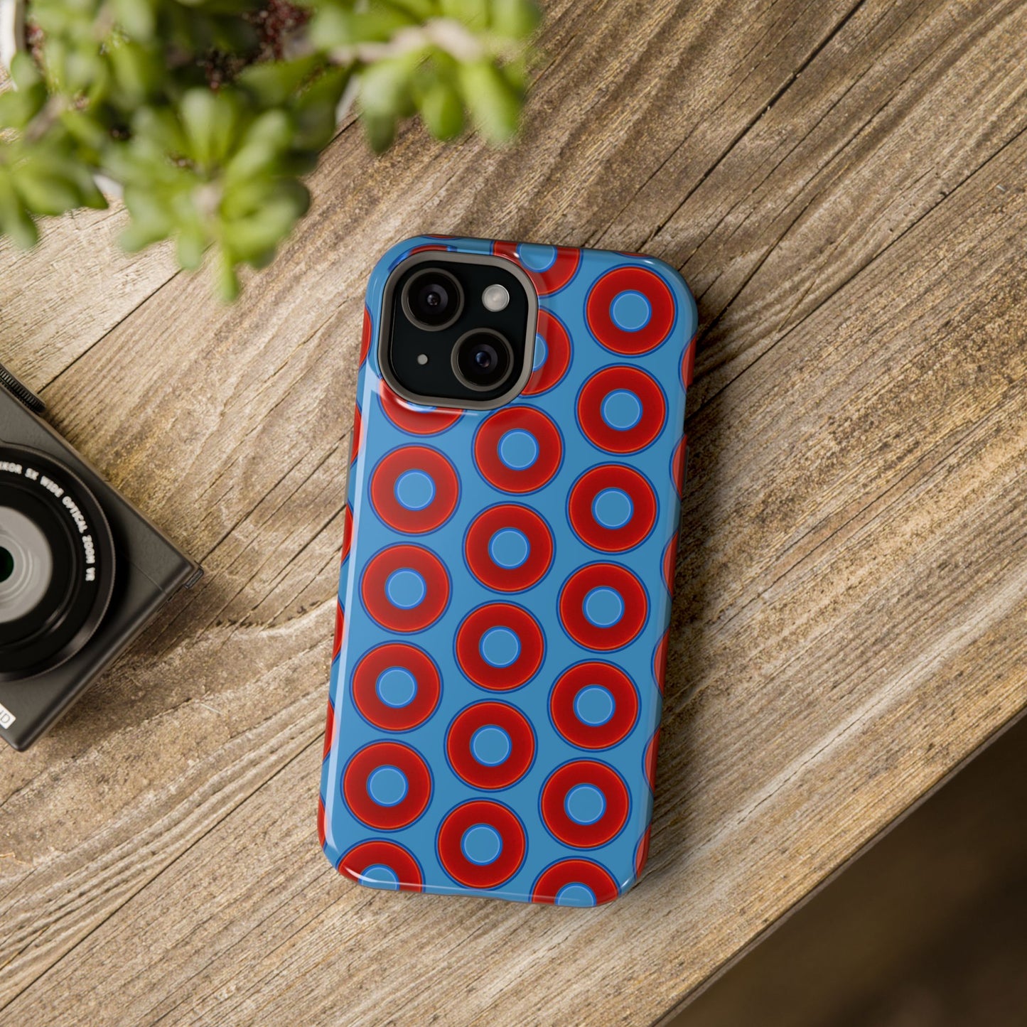 Magnetic Tough Donut Case - red vivid donut print w/light steel blue background