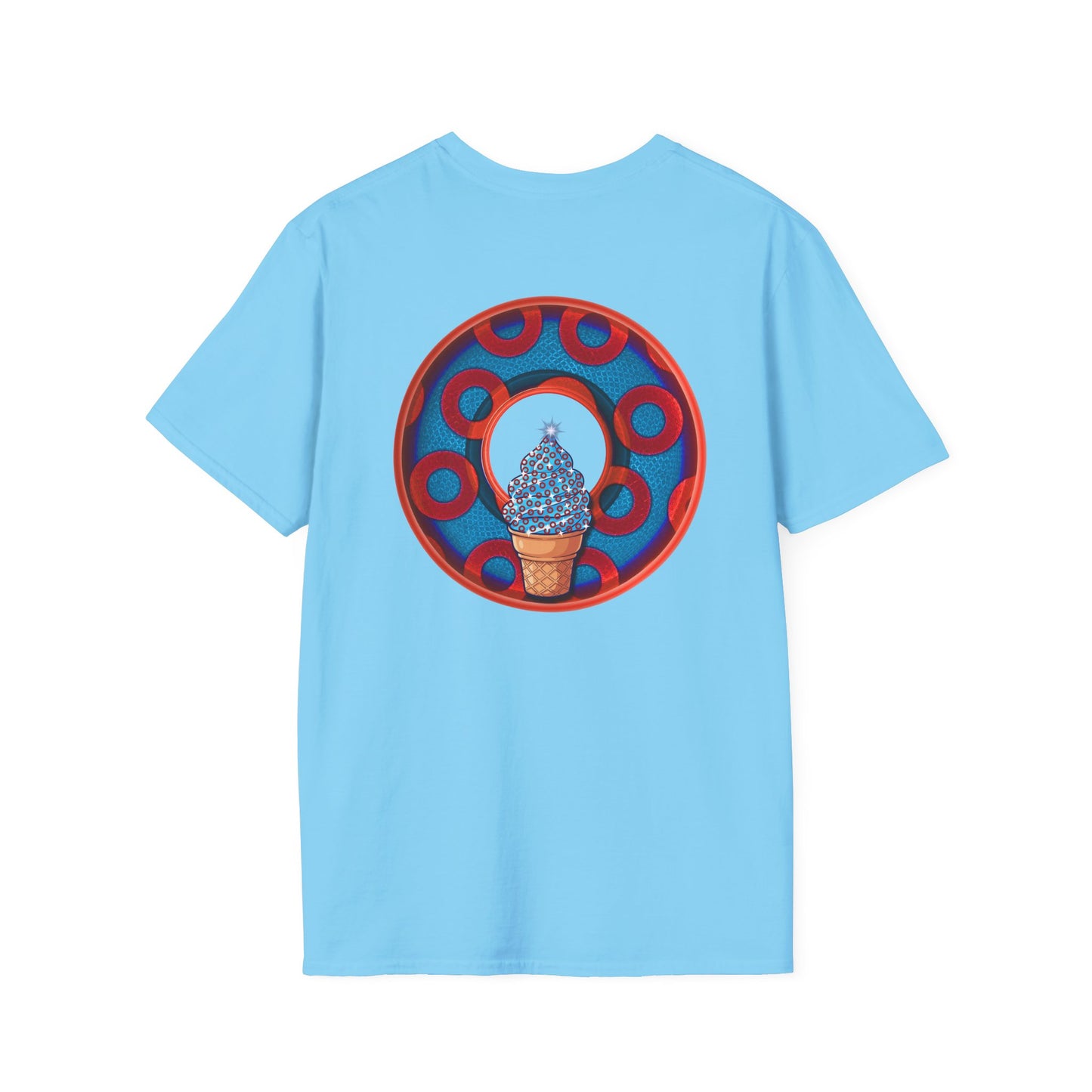 Classic Donut Tee - Unisex Soft-Style - "We All Scream It's ICE Cream" - blue/red rustic paradox donut