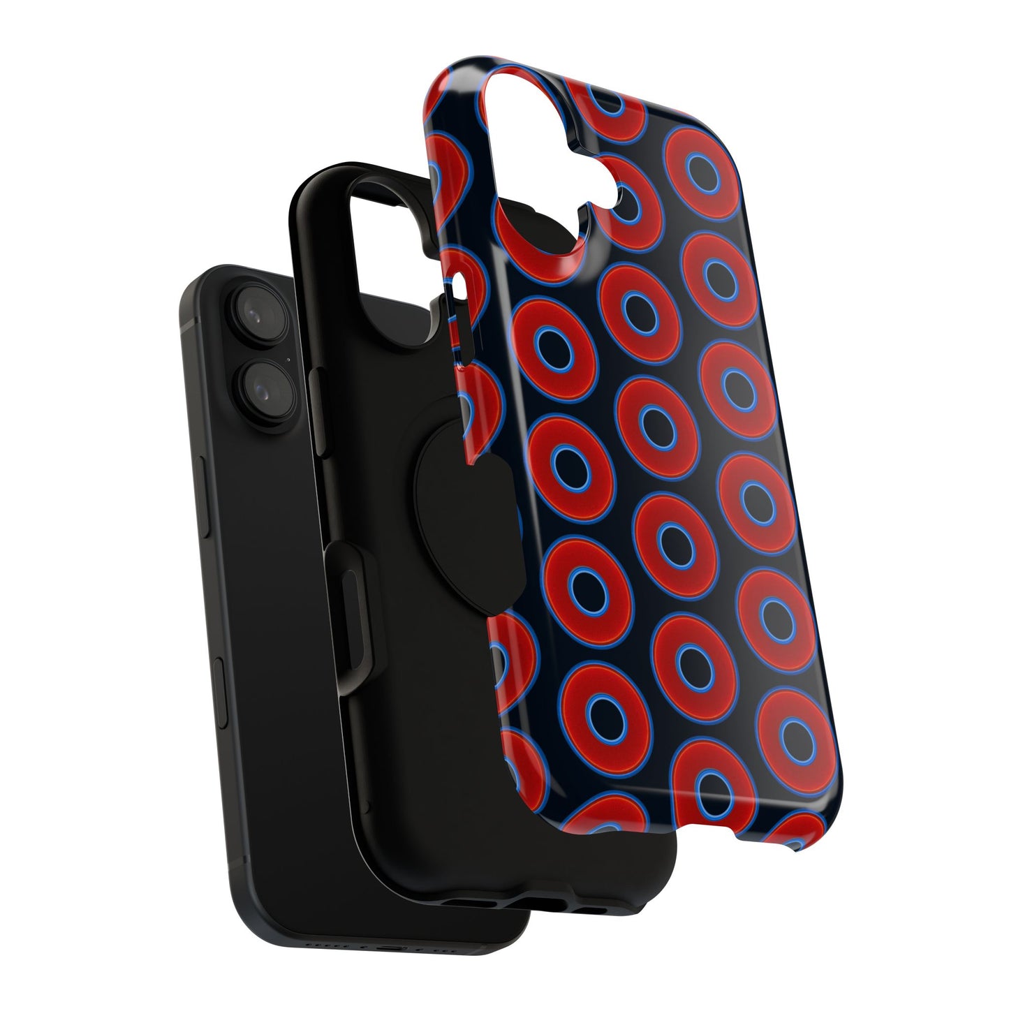 Impact-Resistant Lumpy Donut Case - red vivid donut print w/blue charcoal background