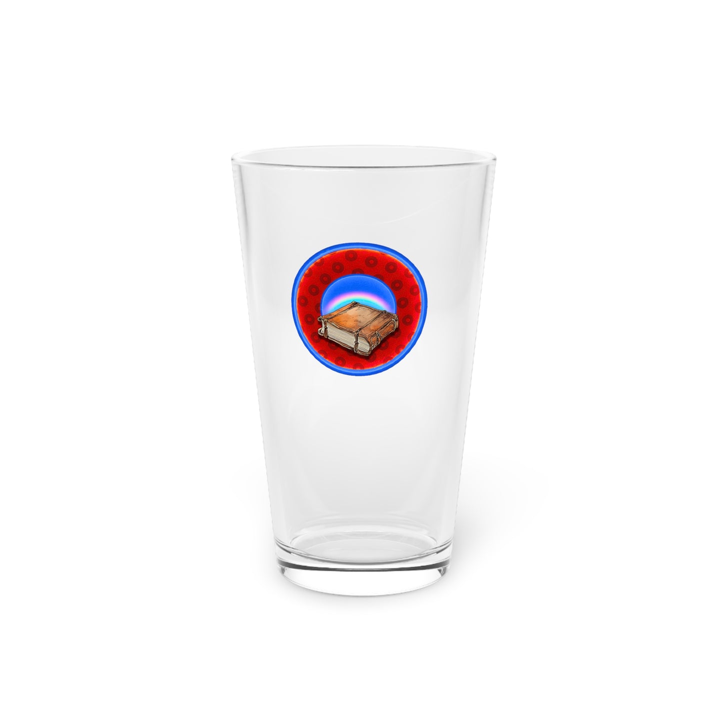 16oz Lumpy Pint Glass - "Helping Phriendly Pint" red/blue widemouthed paradox donut