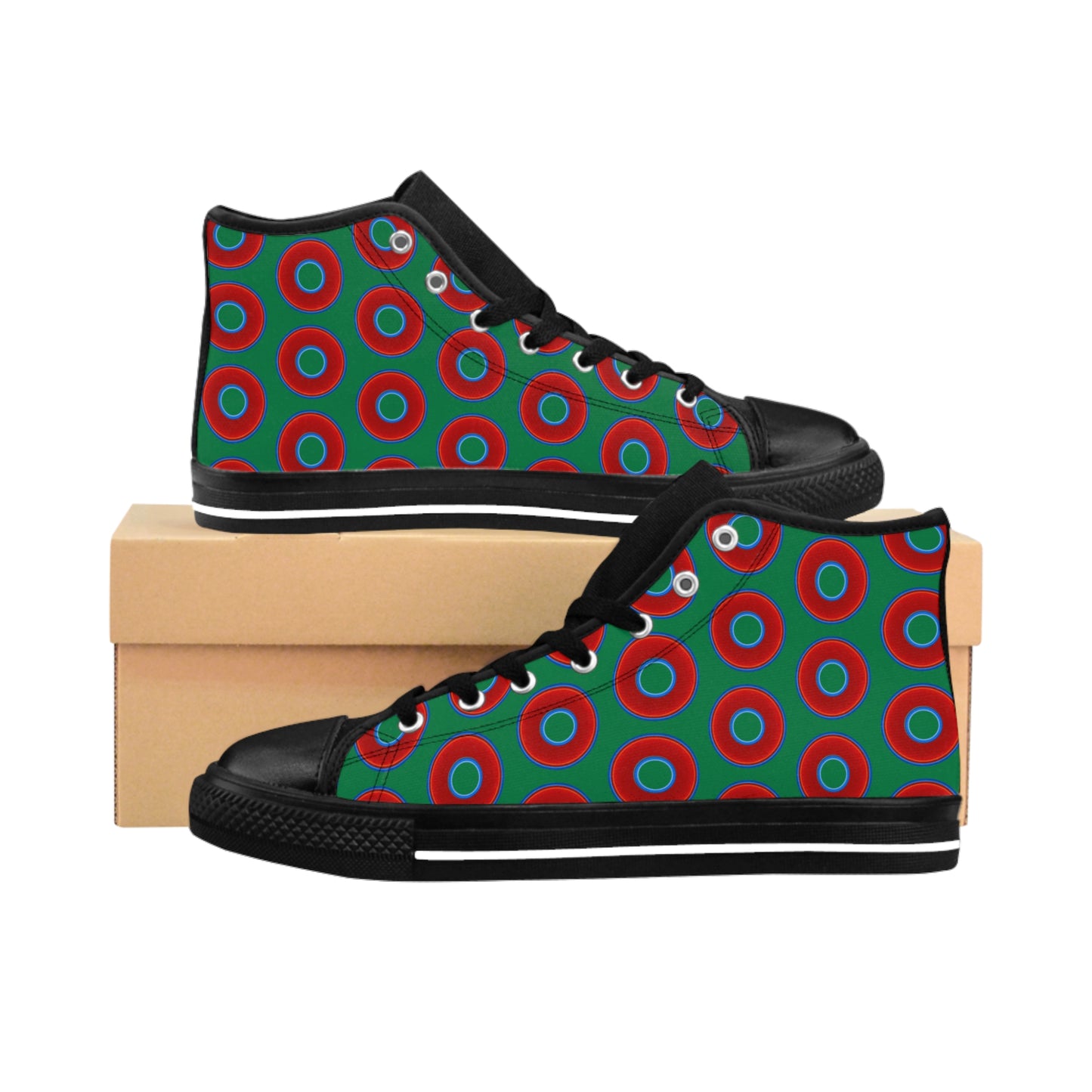 Cushiony Convectors - High Tops - red vivid donuts w/green background