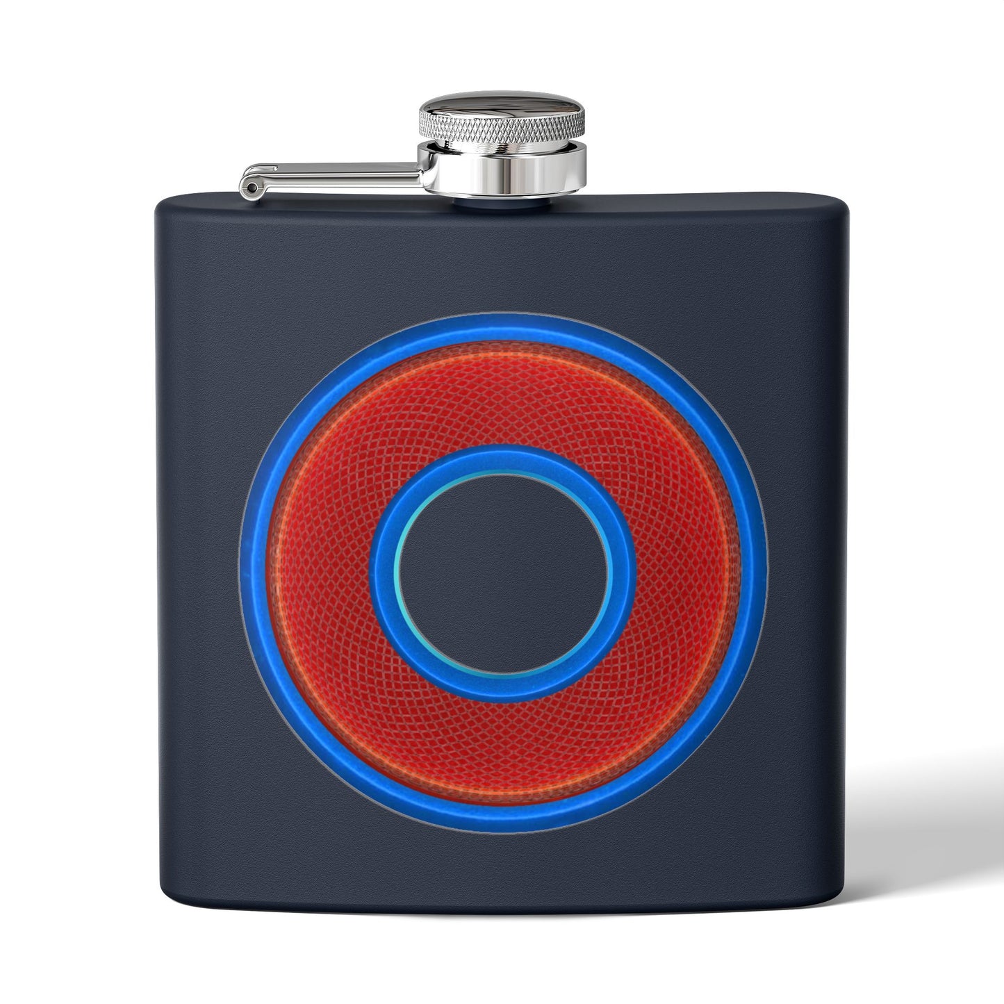 Lump's Donut Flask 6 oz - rustic red/blue donut - [*w/your choice of 6 backgrounds]