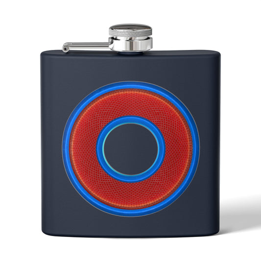 Lump's Donut Flask 6 oz - rustic red/blue donut - [*w/your choice of 6 backgrounds]
