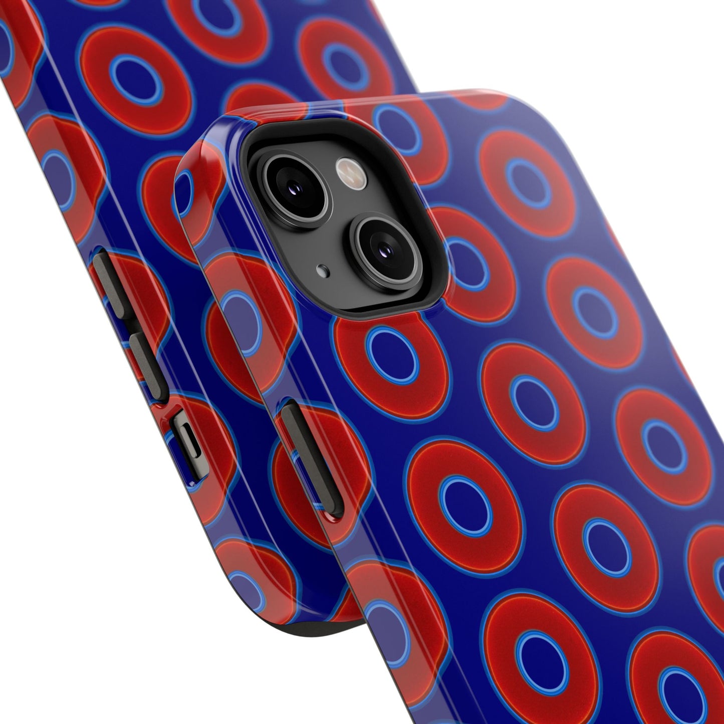 Impact-Resistant Lumpy Donut Case - red vivid donut print w/vivid navy background