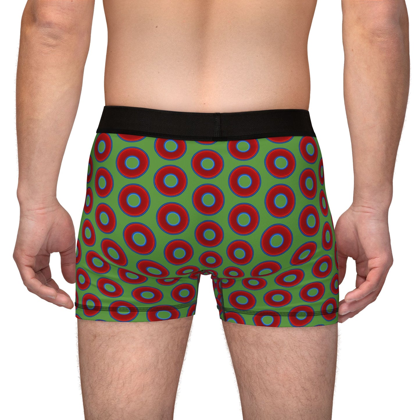Men's Donut Boxers - red vivid donuts w/light green background