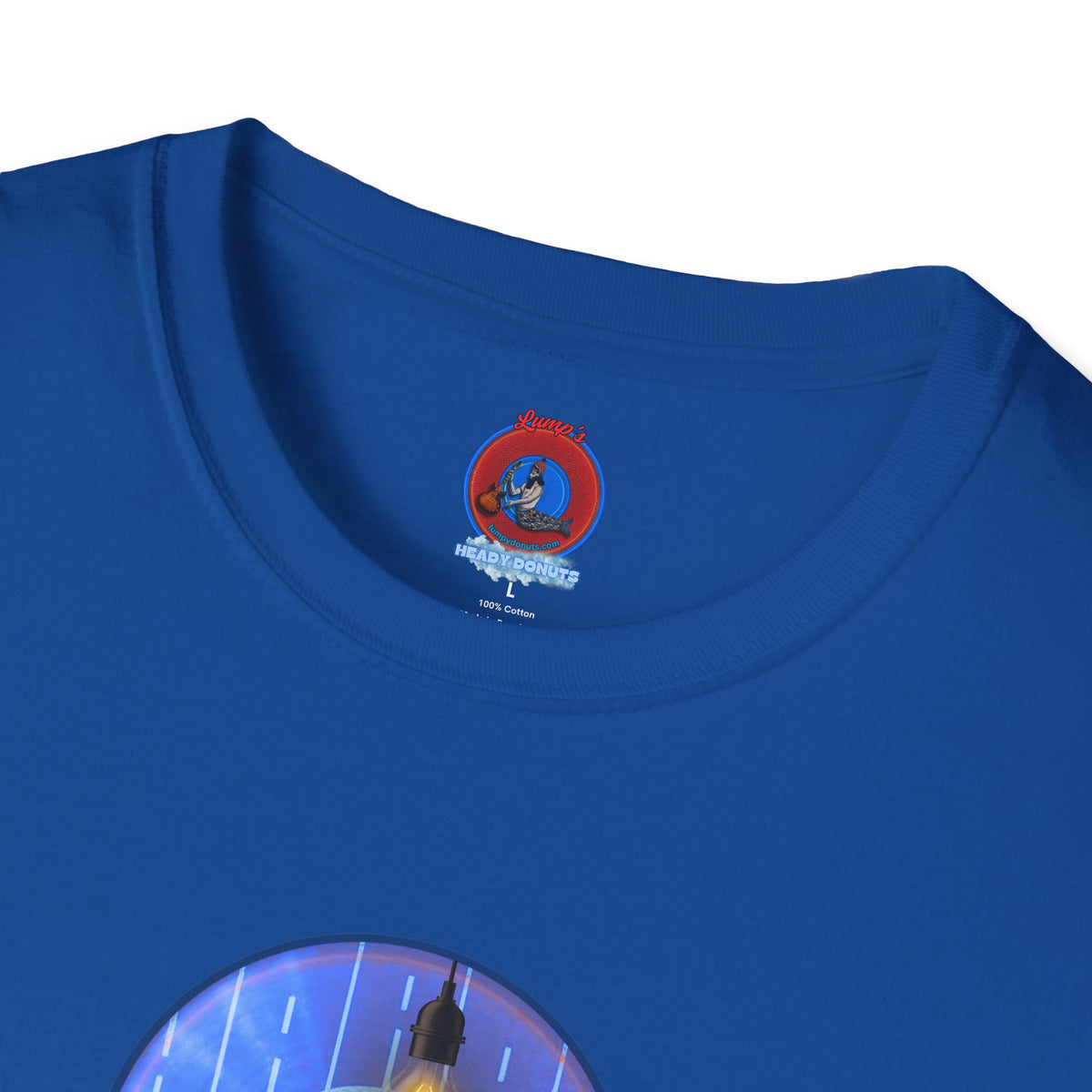 Classic Donut Tee - Unisex Soft-Style - "Harry Left His Donut Shirt" - series 1.0  - variant 4 - purple/blue donut - w/milk & light on