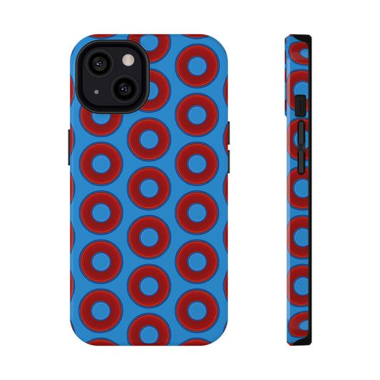 Impact-Resistant Lumpy Donut Case - red vivid donut print w/sky royal blue background