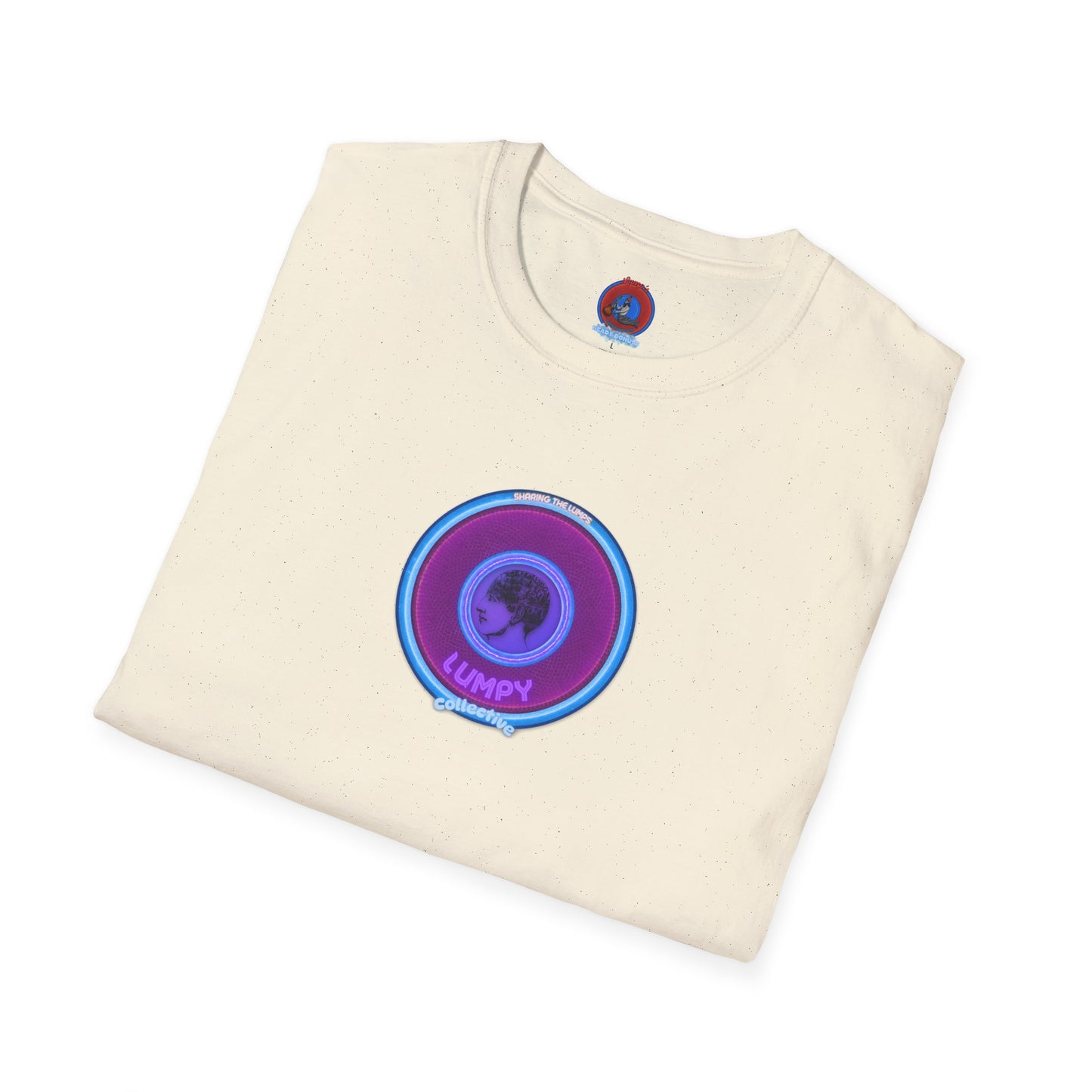 Classic Donut Tee - Unisex Soft-Style - "Lumpy Collective Donut" - rustic purple/light blue lumpy donut - variant 2