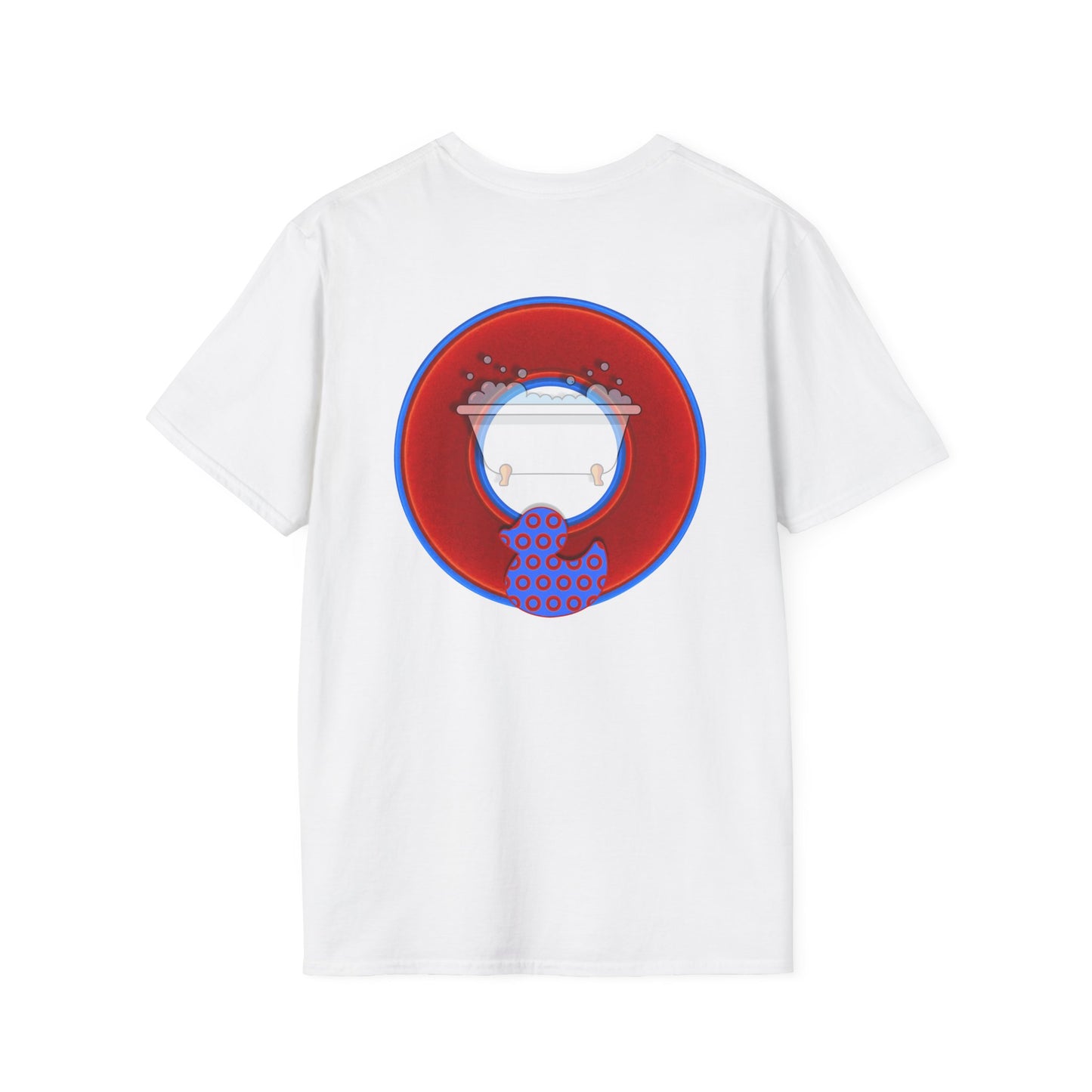 Classic Donut Tee - Unisex Soft-Style - "Rubber Ducky Bath Time Donut" - vivid red/blue donut - w/bathtub - variant 2