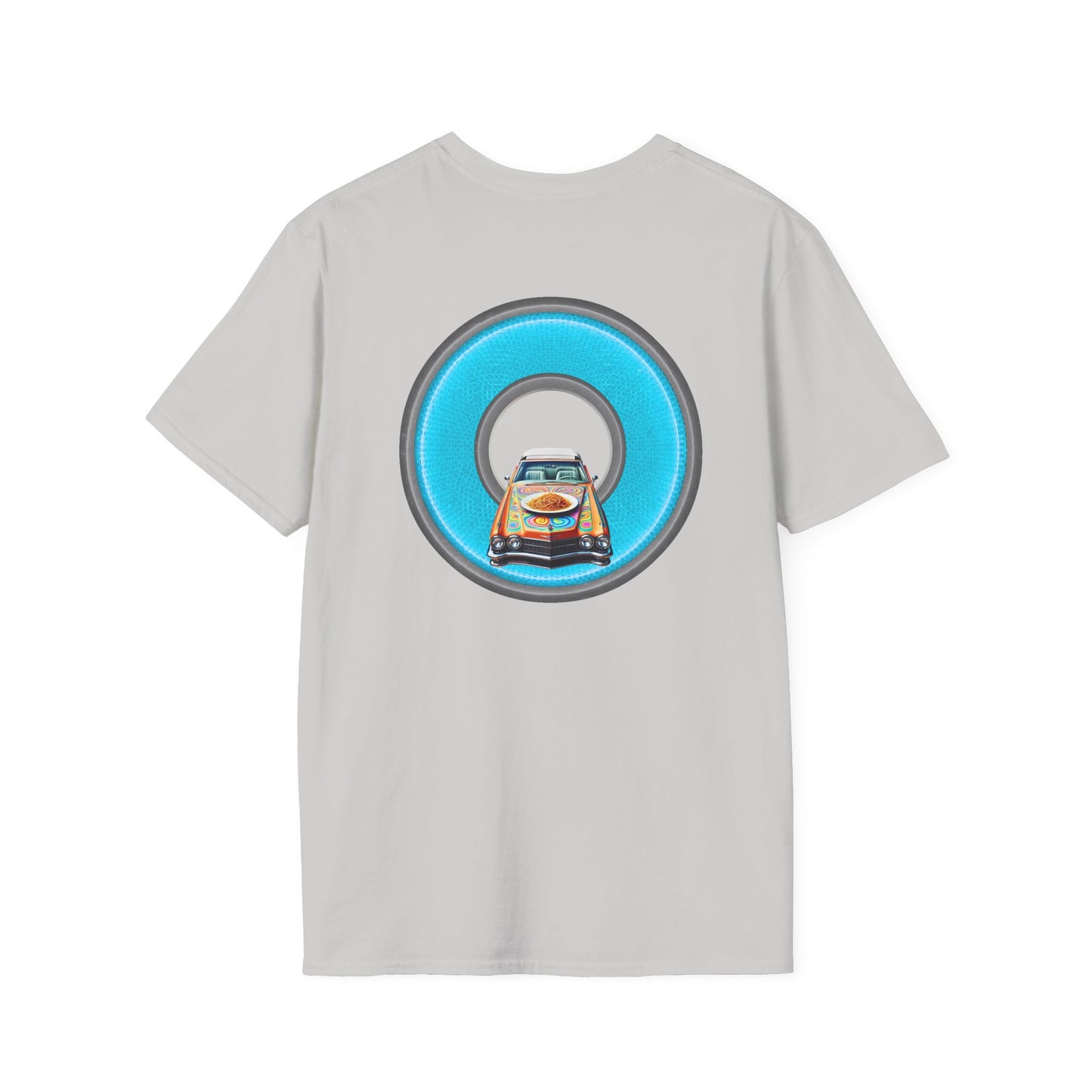 Classic Donut Tee - Unisex Soft-Style - "Cadillac Rainbow Spaghetti Incident" - series 1.0  - variant 3 - blue/gray donut