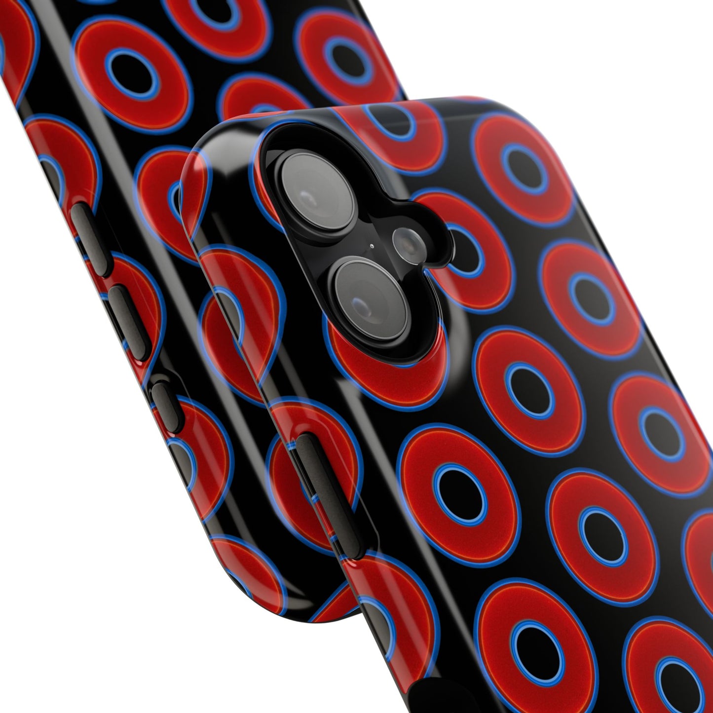 Impact-Resistant Lumpy Donut Case - red vivid donut print w/black background