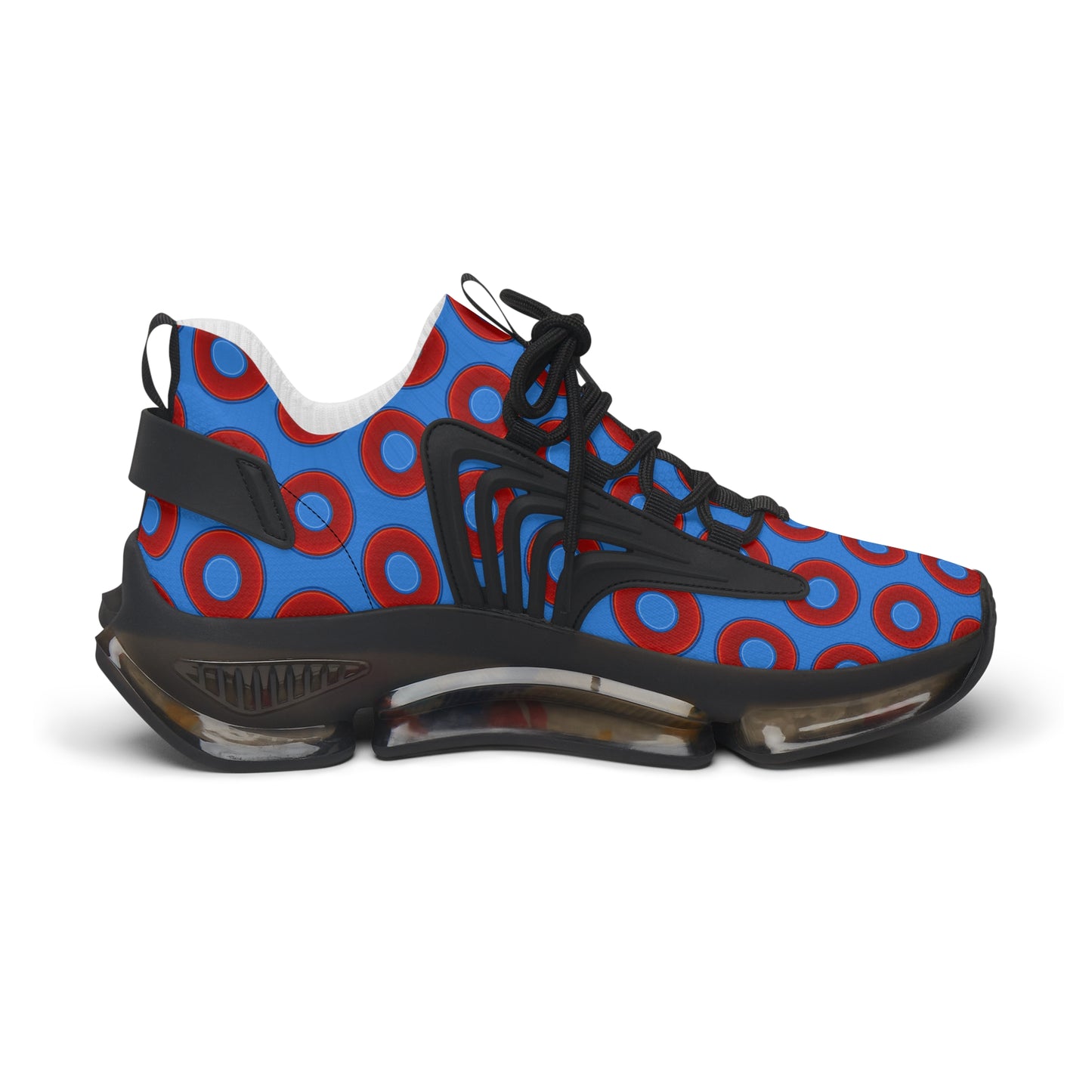 Women's Donut Kicks - red vivid donut print w/light royal blue background