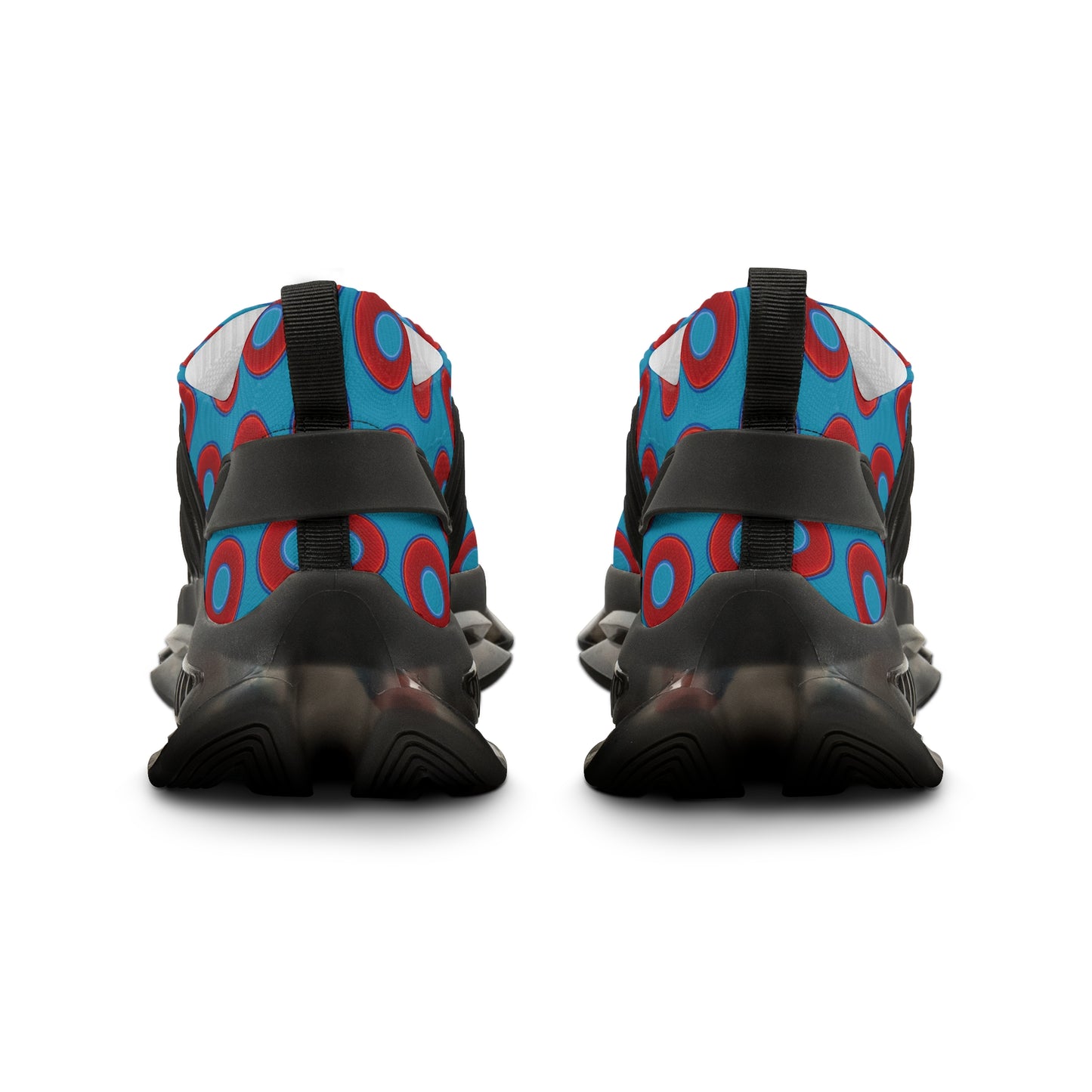 Donut Kicks - red vivid donut print w/aquamarine blue background