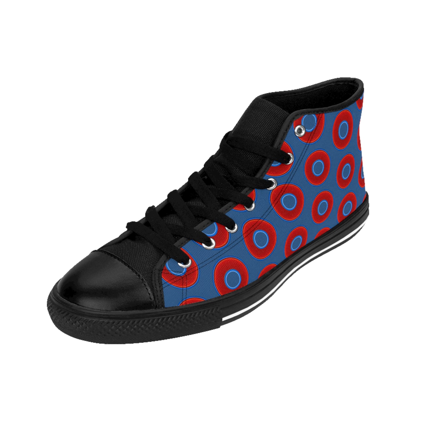 Cushiony Convectors - High Tops - red vivid donuts w/light navy blue background
