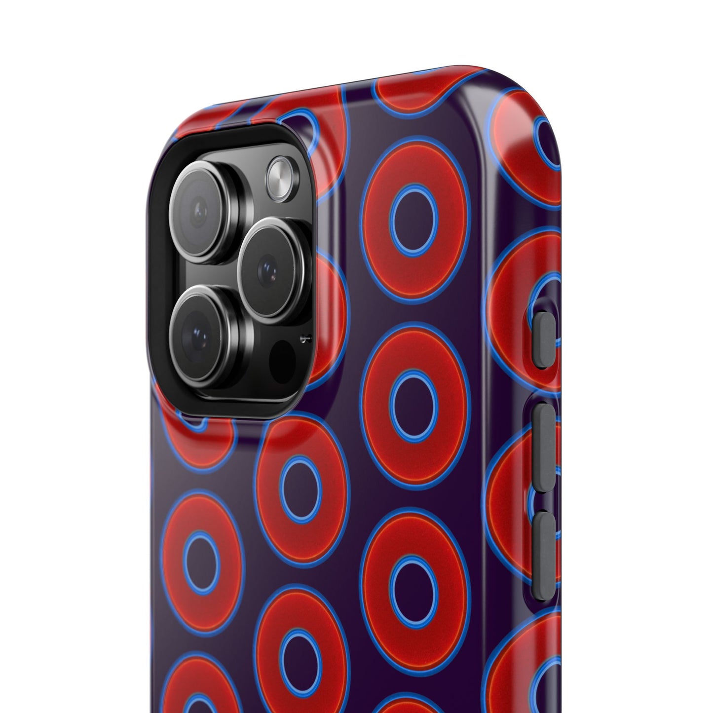 Impact-Resistant Lumpy Donut Case - red vivid donut print w/midnight purple background