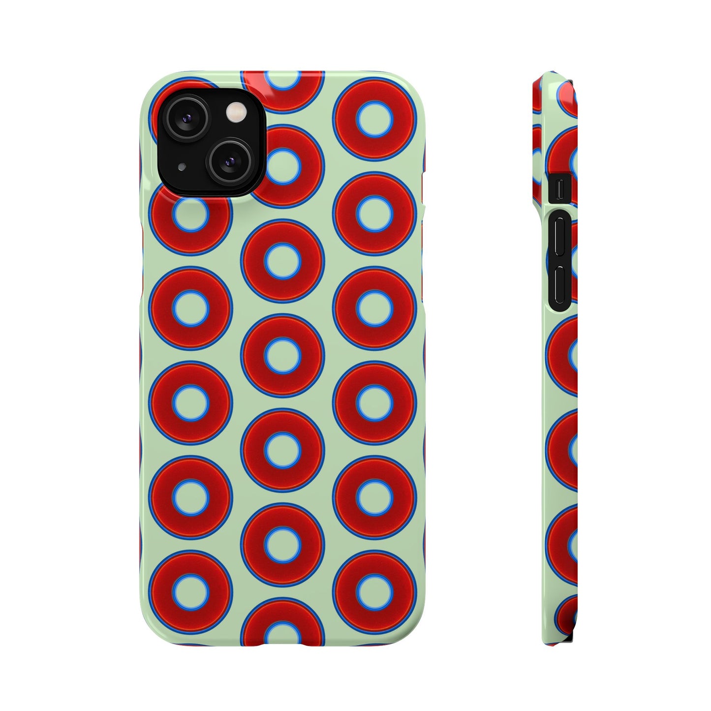 Lumpy Donut Snap Case - red vivid donut print w/seafoam green background