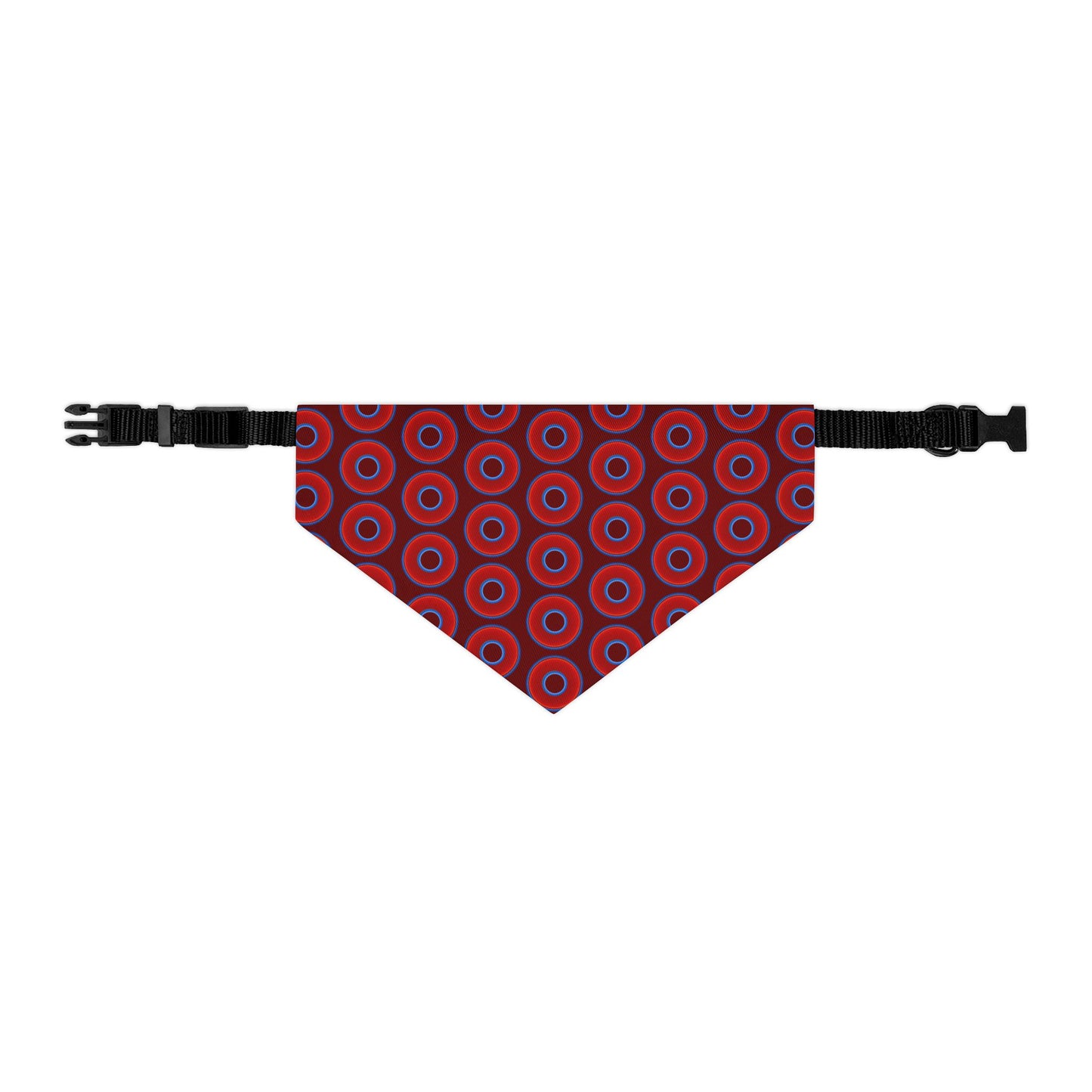 Jim's Lumpy Bandana Pet Collar - vivid red donuts w/dark red background