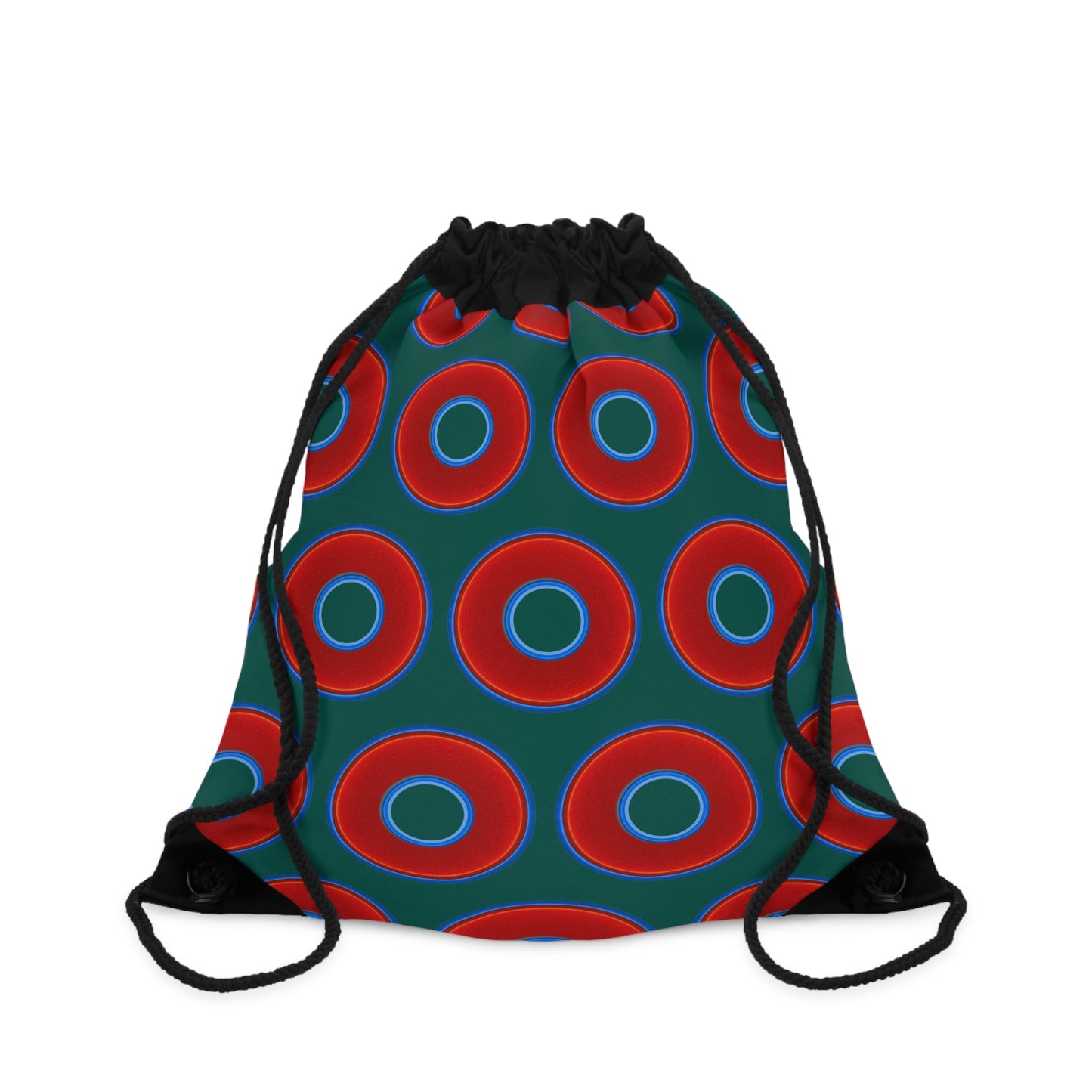 Lumpy Donut Drawstring Bag - red vivid donuts print w/dark grayish green background