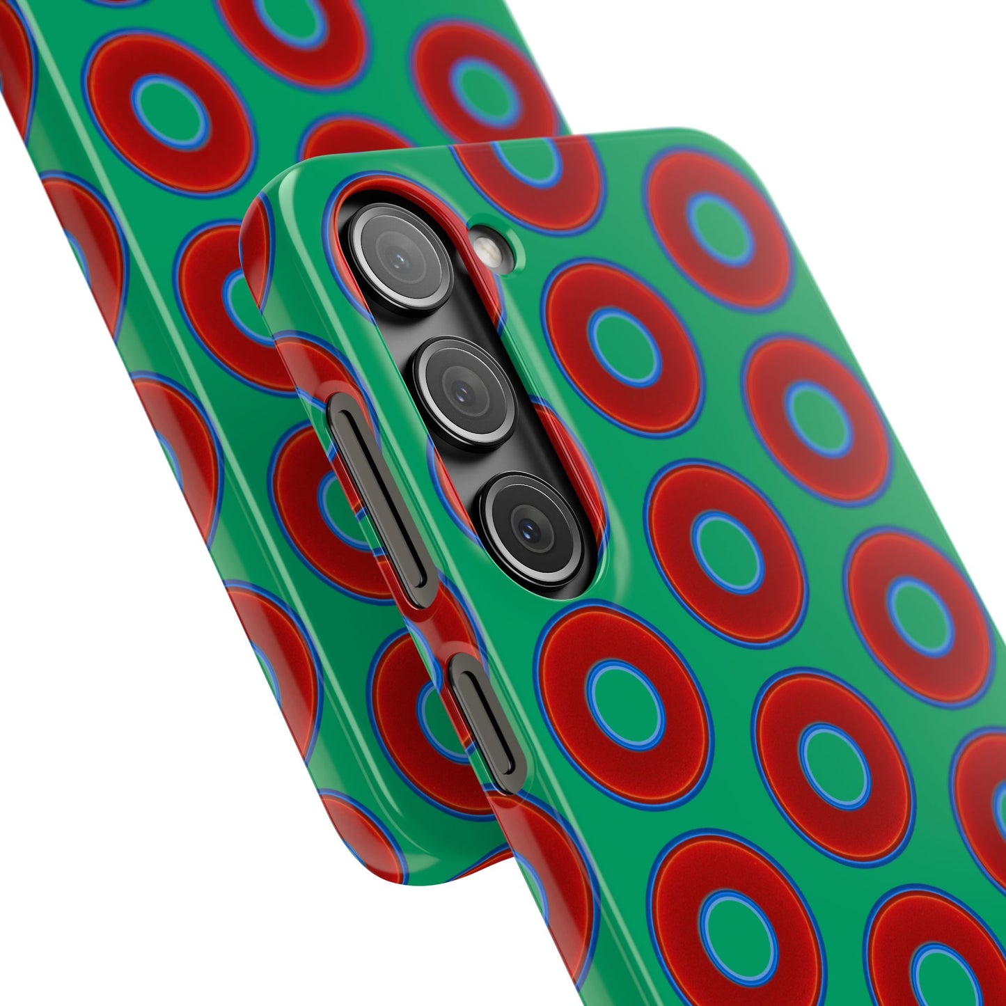 Lumpy Donut Snap Case - red vivid donut print w/jade green background