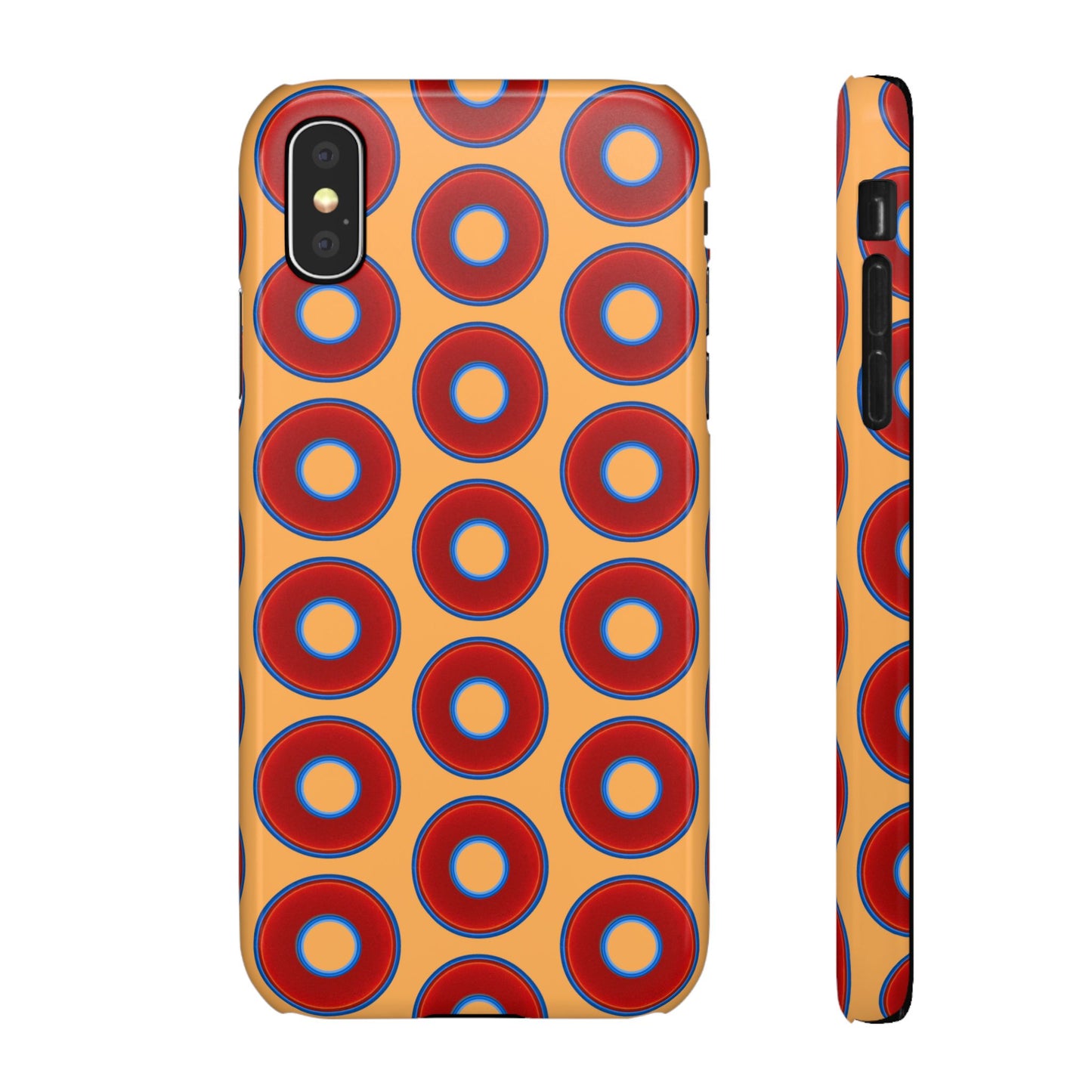 Lumpy Donut Snap Case - red vivid donut print w/creamcicle orange background