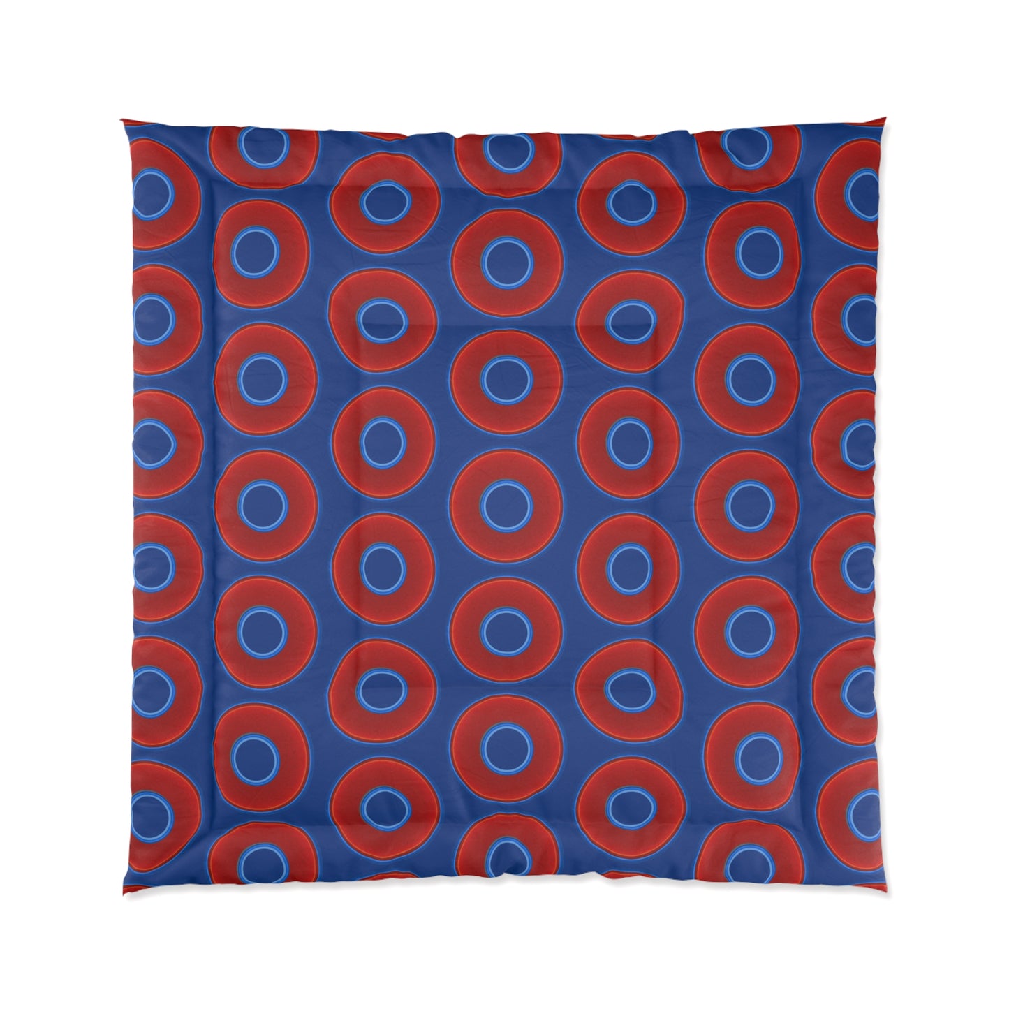 The Very Lumpy Comforter - vivid red donuts w/dark blue background