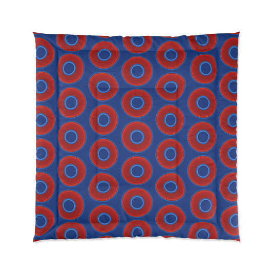 The Very Lumpy Comforter - vivid red donuts w/dark blue background