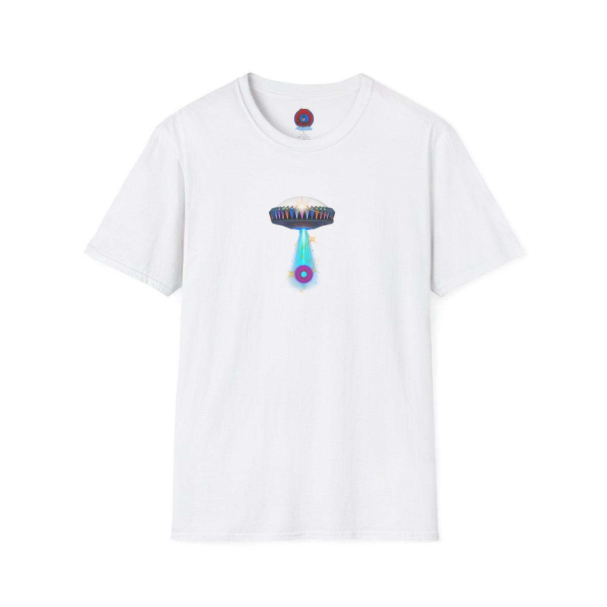 Classic Donut Tee - Unisex Soft-Style - "Donuts now Served on the Mothership" - series 1.0  - variant 6  - tractor-beamed donut