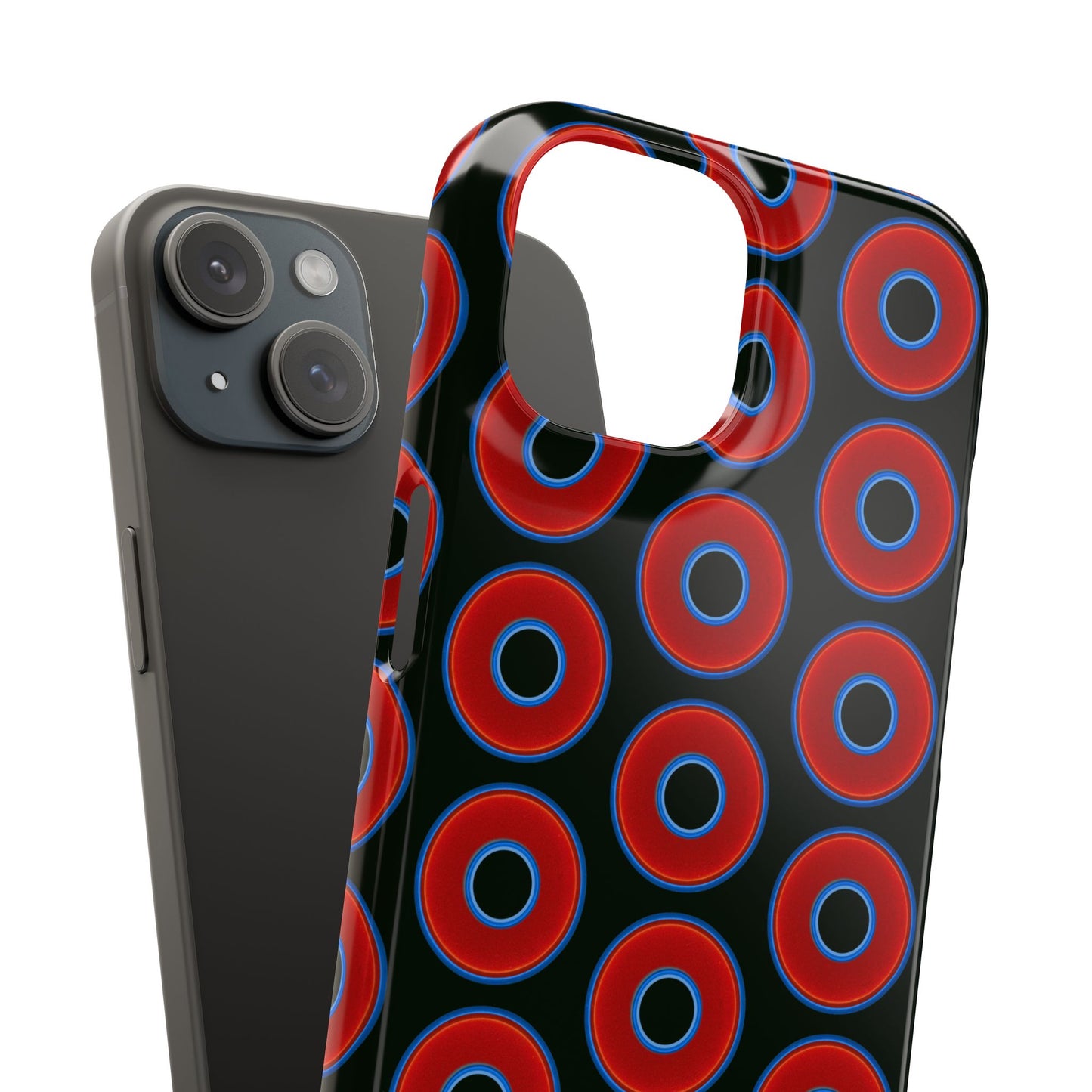 Lumpy Donut Snap Case - red vivid donut print w/midnight moss green background