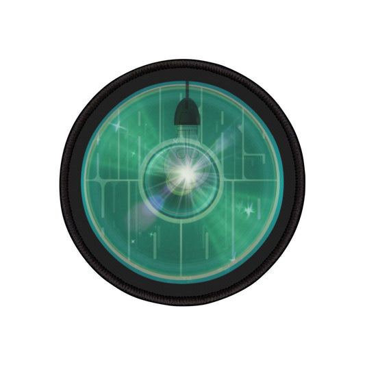 Iron-On Donut Patch - "Harry Hoodlum Donut Patch" - vivid green word donut - variant 3