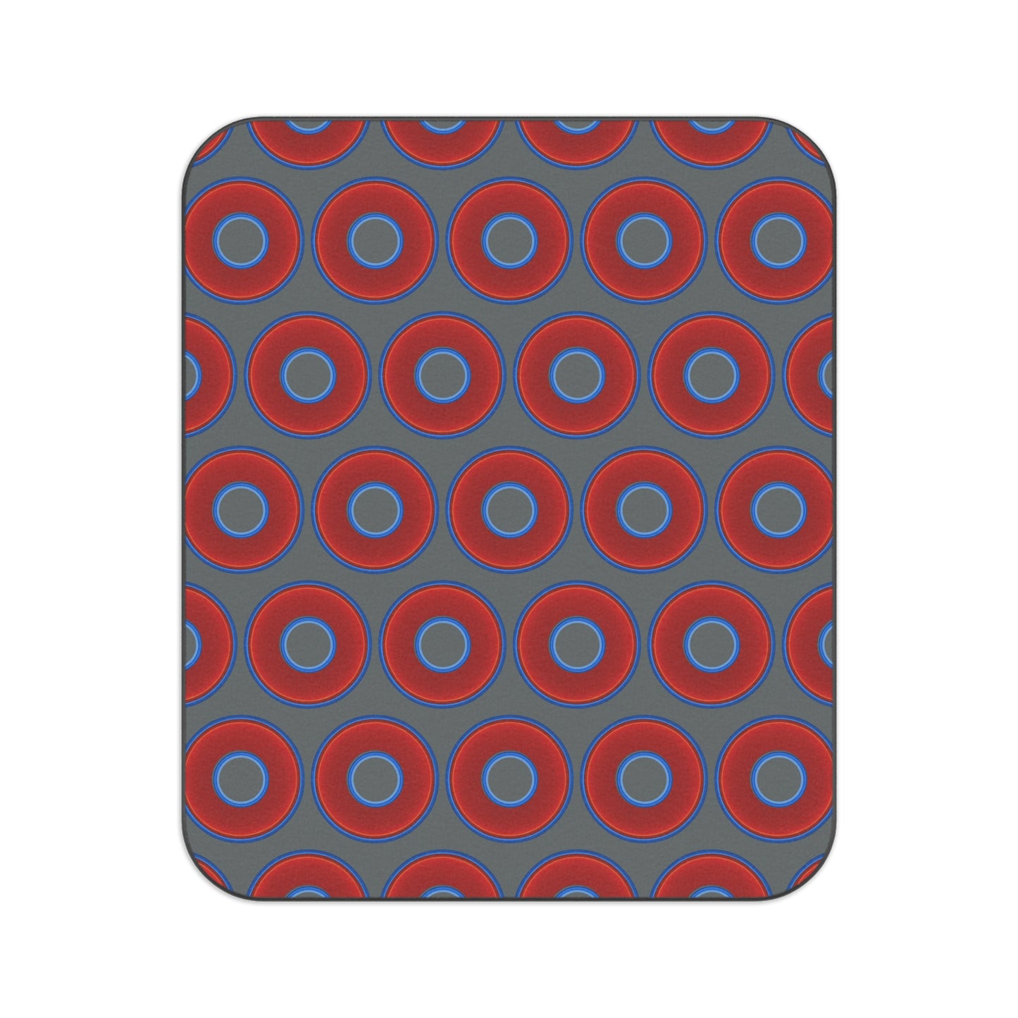 The Lumpy Party Blanket - giant water-resistant outdoor blanket [61" x 51"] - vivid red donuts w/dark gray background