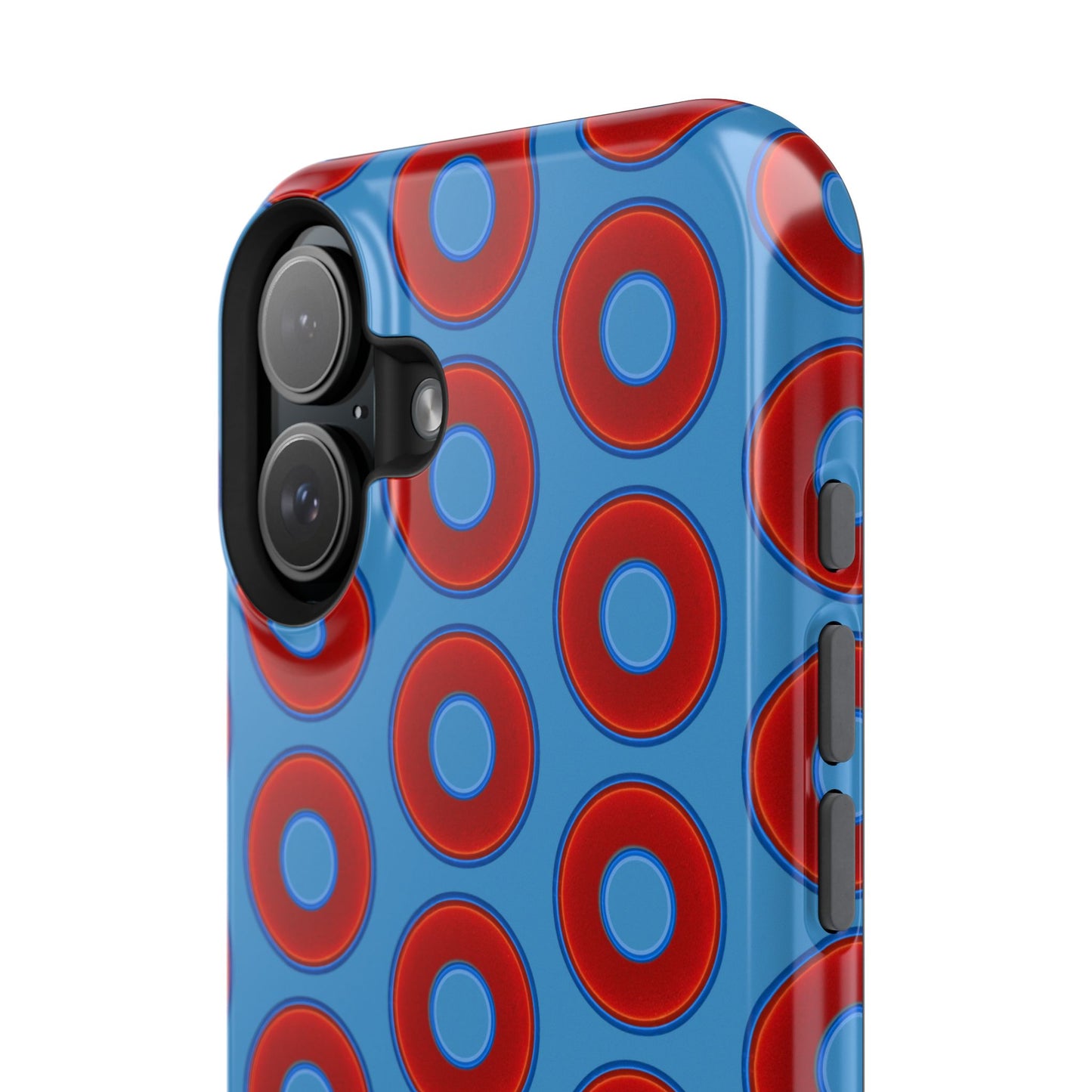 Impact-Resistant Lumpy Donut Case - red vivid donut print w/light steel blue background