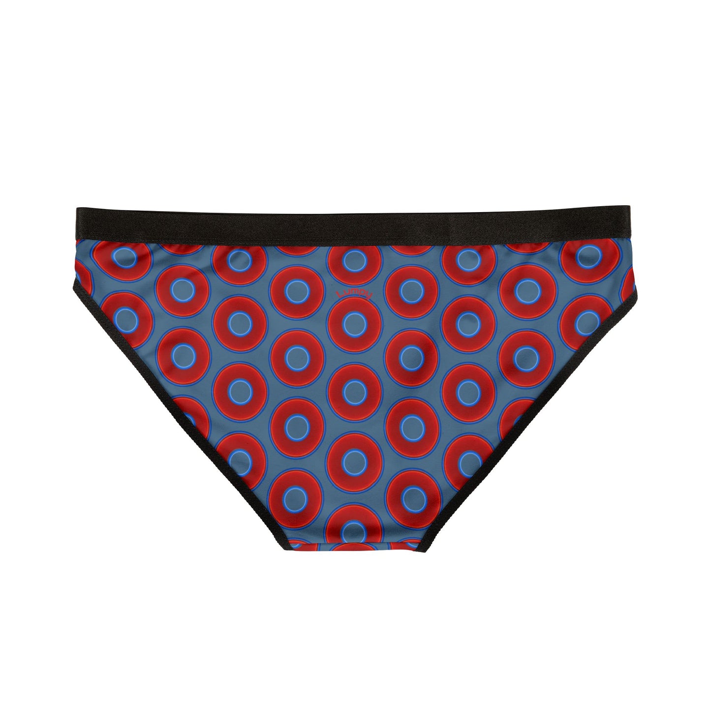 Lumpy Donut Underwear - vivid red donut print w/steel blue background