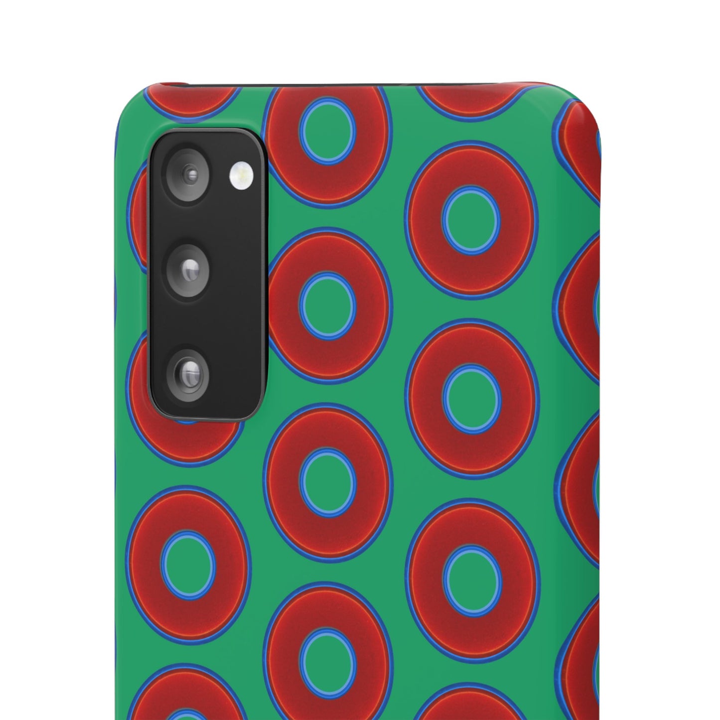 Lumpy Donut Snap Case - red vivid donut print w/jade green background