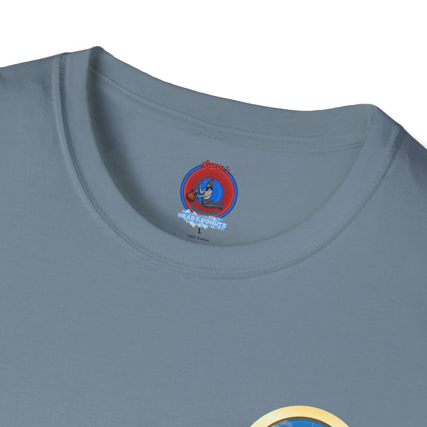 Classic Donut Tee - Unisex Soft-Style - "The Divided Donut" - variant 1 - blue/blue donut [*50% to The Divided Sky Foundation]