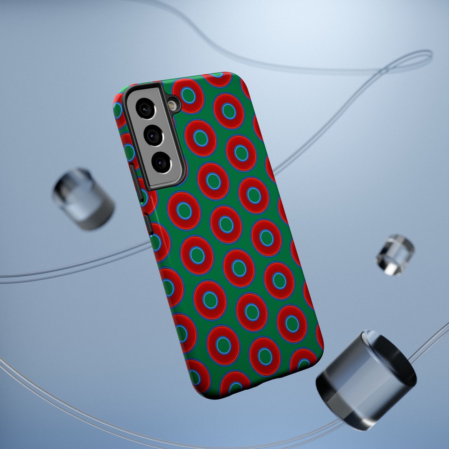 Impact-Resistant Lumpy Donut Case - red vivid donut print w/green background