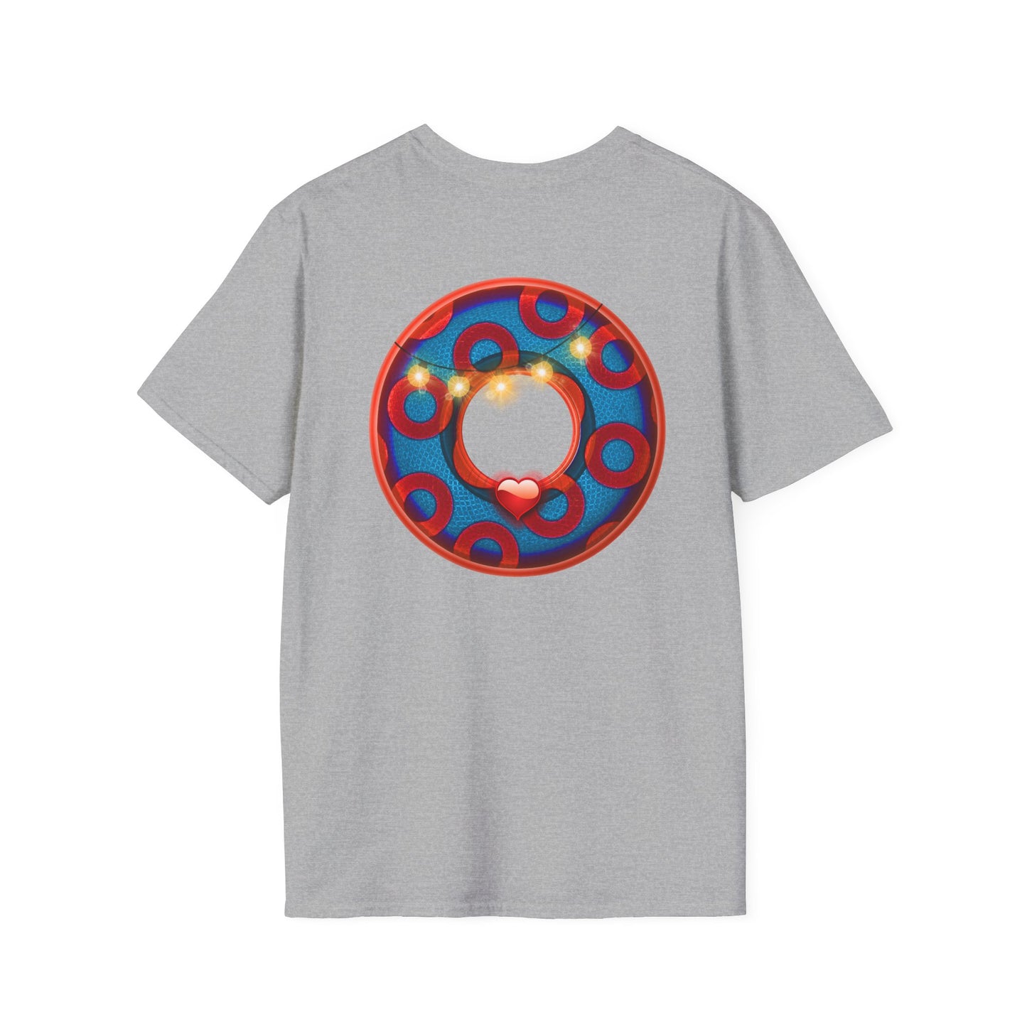 Classic Donut Tee - Unisex Soft-Style - "MORE Donuts Please" - rustic dark blue/red paradox donut - variant 1