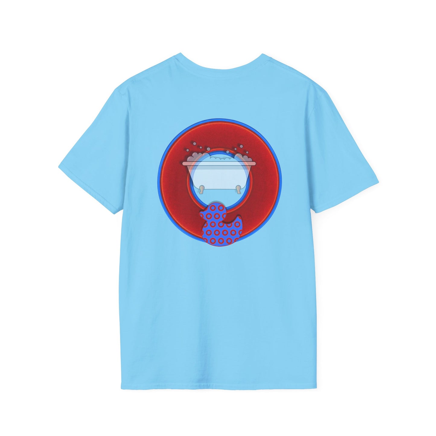 Classic Donut Tee - Unisex Soft-Style - "Rubber Ducky Bath Time Donut" - vivid red/blue donut - w/bathtub - variant 2