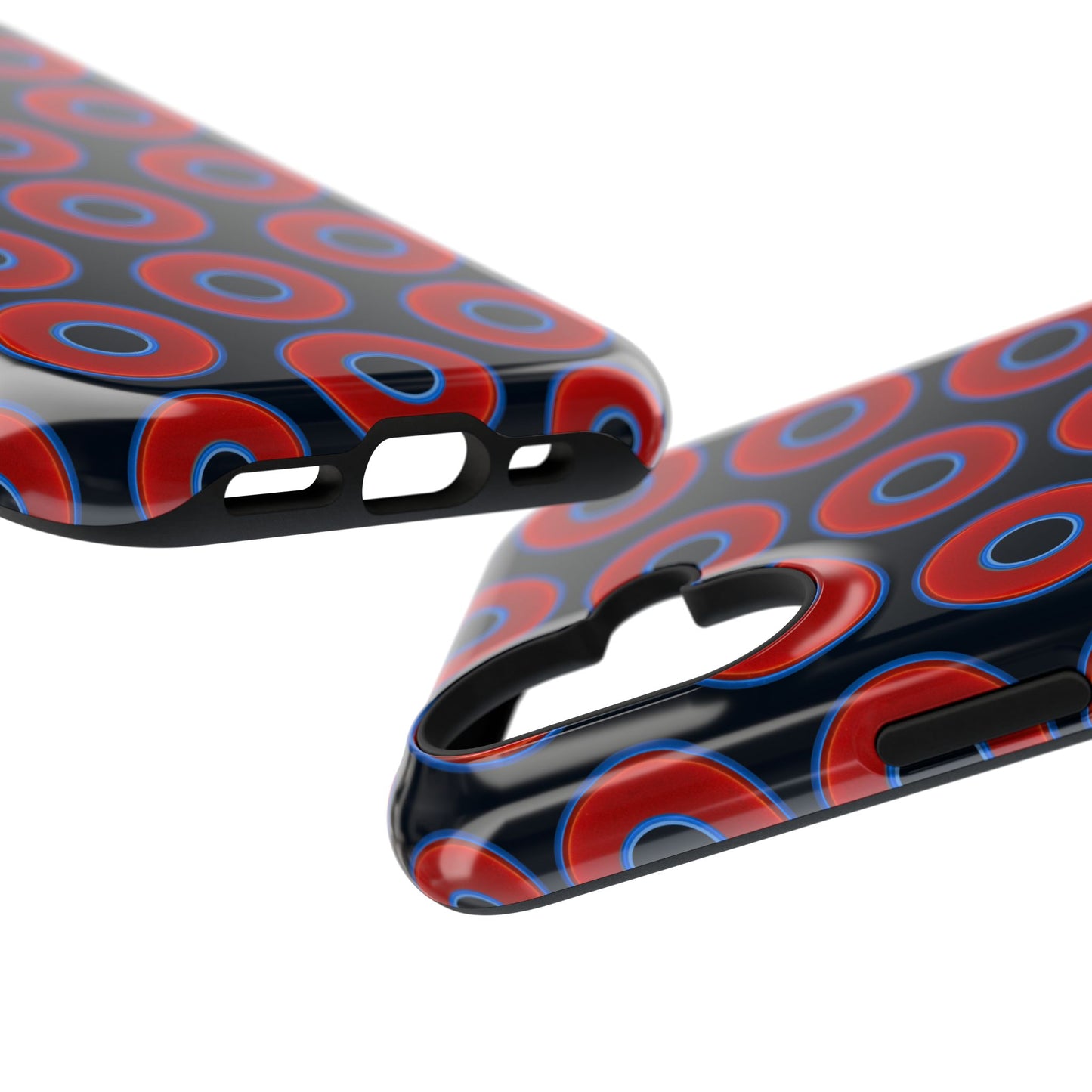 Impact-Resistant Lumpy Donut Case - red vivid donut print w/blue charcoal background
